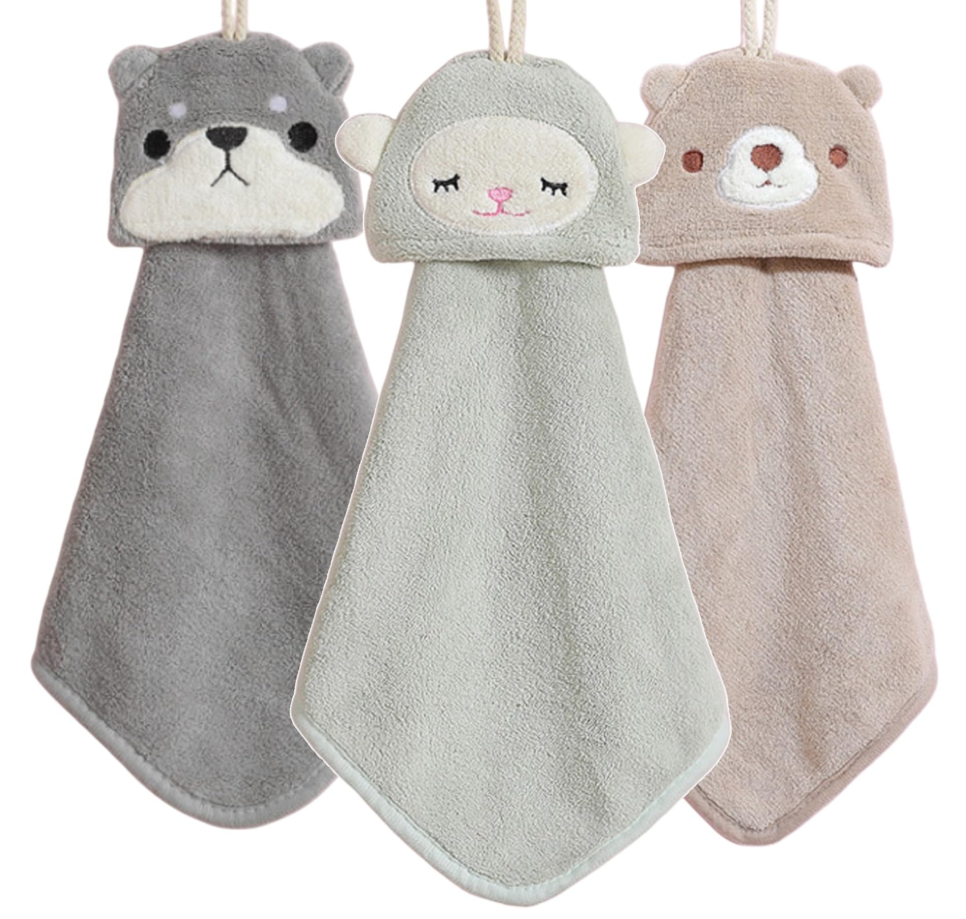 AUGEN 3 Pack Cute Animals Chenille Hand Towels, Cute Cartoon Kitchen Hanging, with Loops, Bathroom, Quick Dry Hand Bath Towel, Soft Absorbent Microfiber (Pack of 3) (Model A) (B0CGRTMF6V) Amazon Price History, Amazon Price Tracker