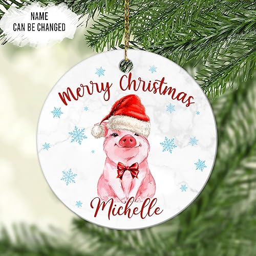 Miniatura 2 de Hyturtle Adorno de Navidad personalizado para los amantes de los cerdos, adorno de cerámica con nombre personalizado de cerdo, regalos lindos para