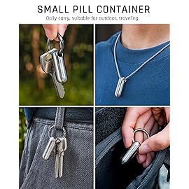 TISUR Micro Keychain Pill Holder, Titanium Pill Case Waterproof Pill Fob for Emergency Aspirin & Nitroglycerin for Travel Purse Pocket