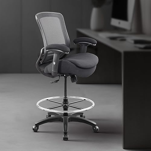 Vista 29 de BOLISS Silla de redacción ergonómica de malla de 400 libras, anillo de pie ajustable grande, reposabrazos ajustable en altura (negro)