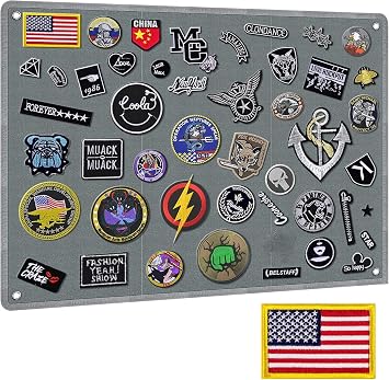 Tactical Board Patch Organizer Holder Display with Loop Surface, Steel Ring and Flag Patch S 60 x 45 CM/ 23.6" x 17.7", Gray + Flag Patch