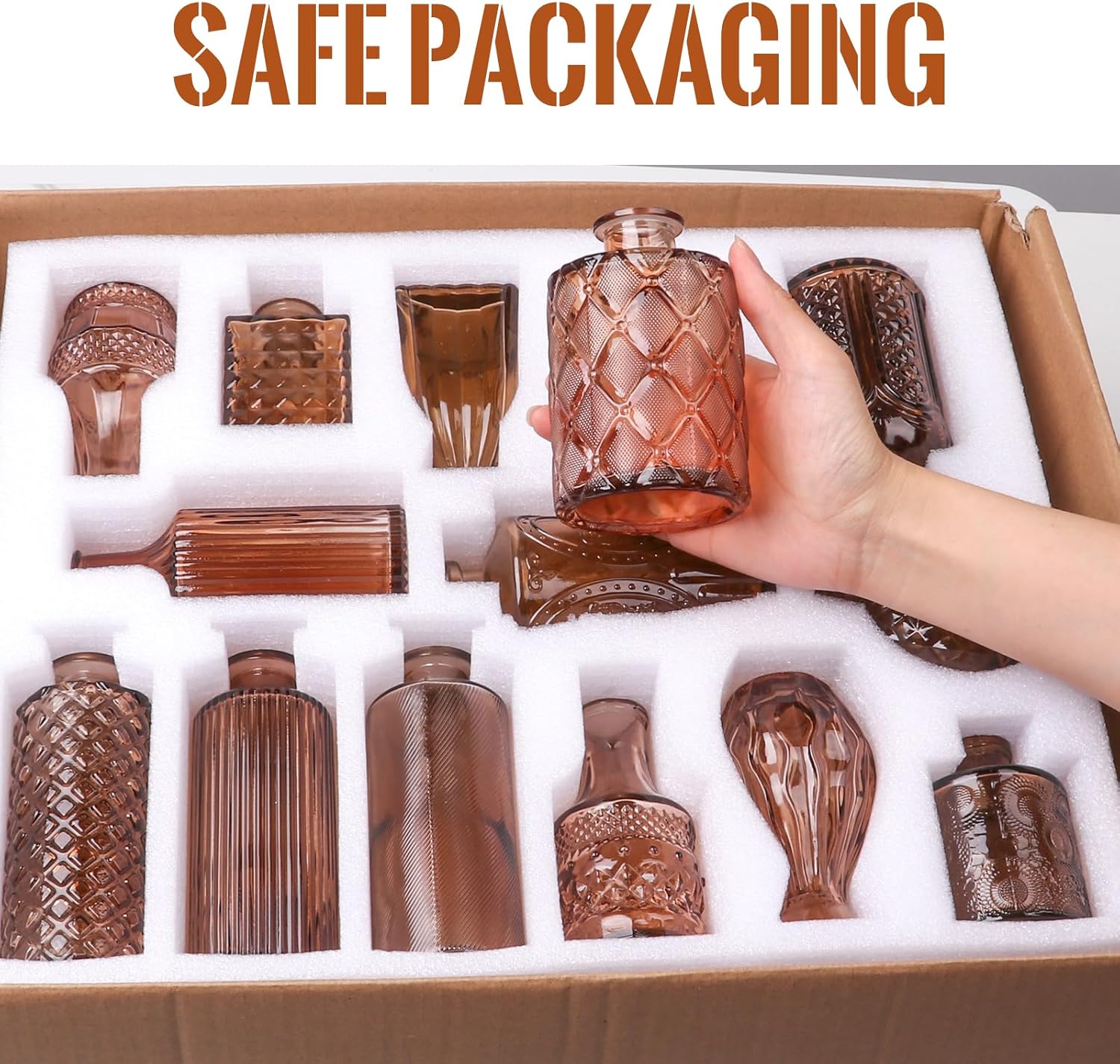 STARSIDE Set of 30 Amber Glass Bud Vase in Bulk,Small Vintage Bud Vase for Centerpieces,Rustic Wedding Decorations,Home Table Flower Décor