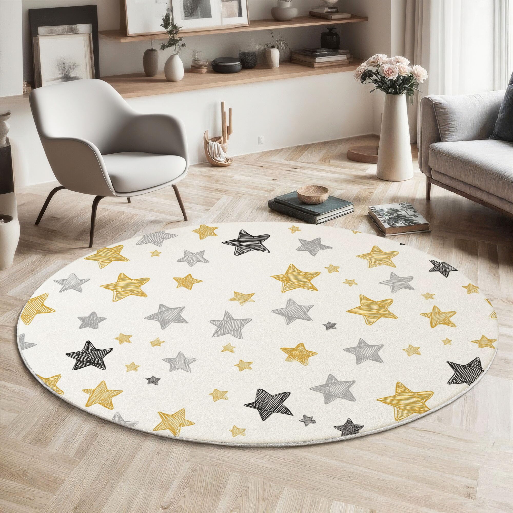 Moquette pour salon et chambre d'enfants | Tapis rond étoiles 3D 100cm