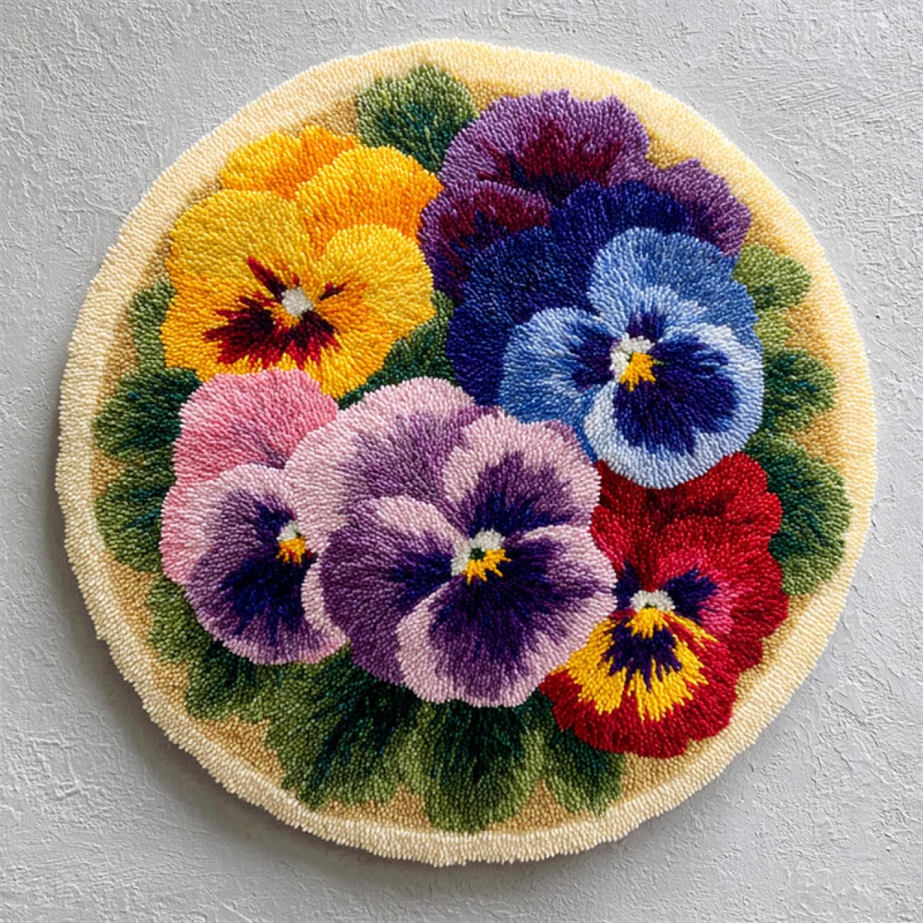 Kitquiver Flowers Latch Hook Rug Kits Colorful Pansies DIY Rug，Home Carpet Making Canvas Crochet Kits Needlework Crafts,Beginners Adults 60x60cm