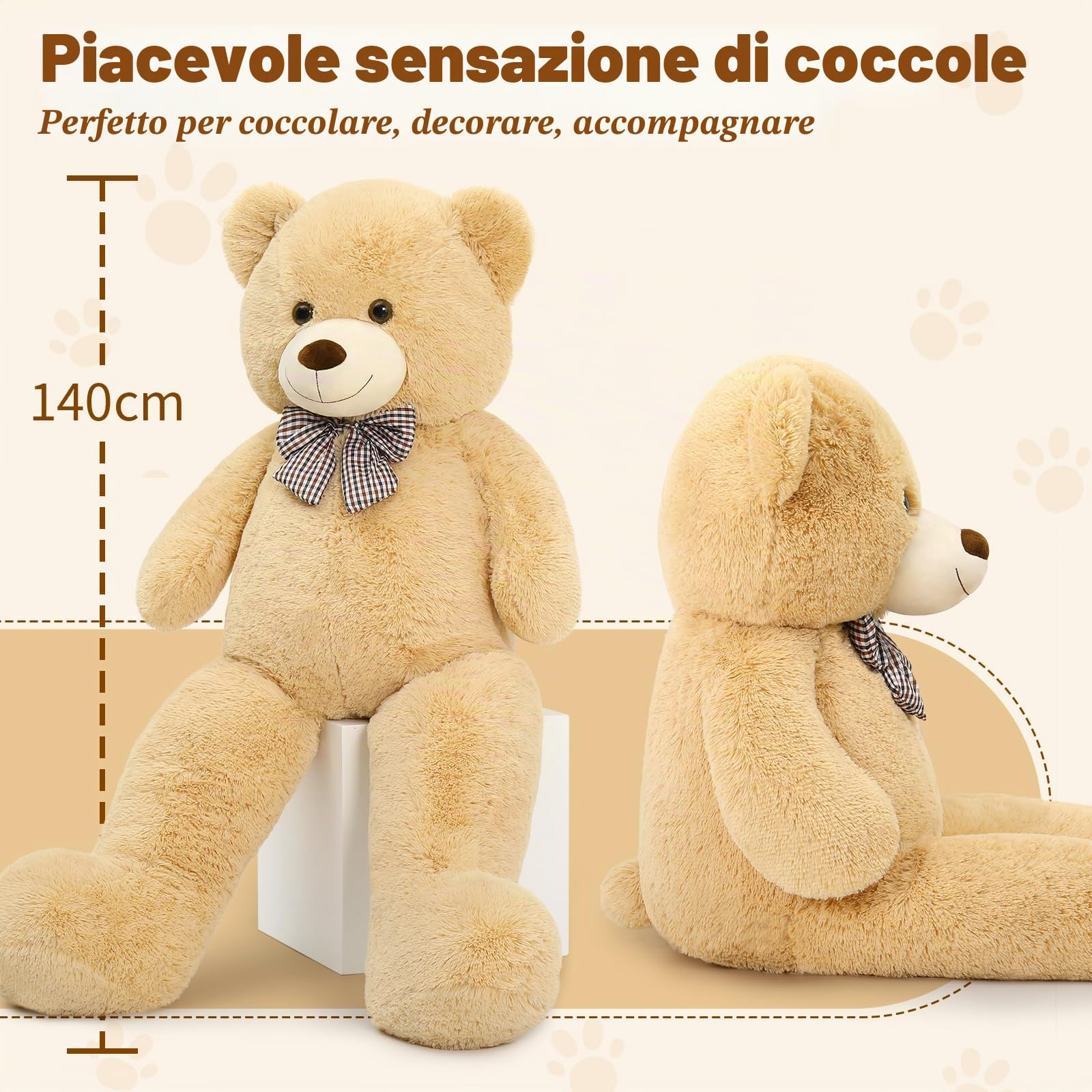 MorisMos 140 cm Orso Peluche Gigante, XXL Marrone Orsacchiotto Peluche Grande, Kawaii Morbido Orsetto di Peluche Teddy Bear Regalo per Bambino Fidanzata Lei Lui Compleanno Decorazioni