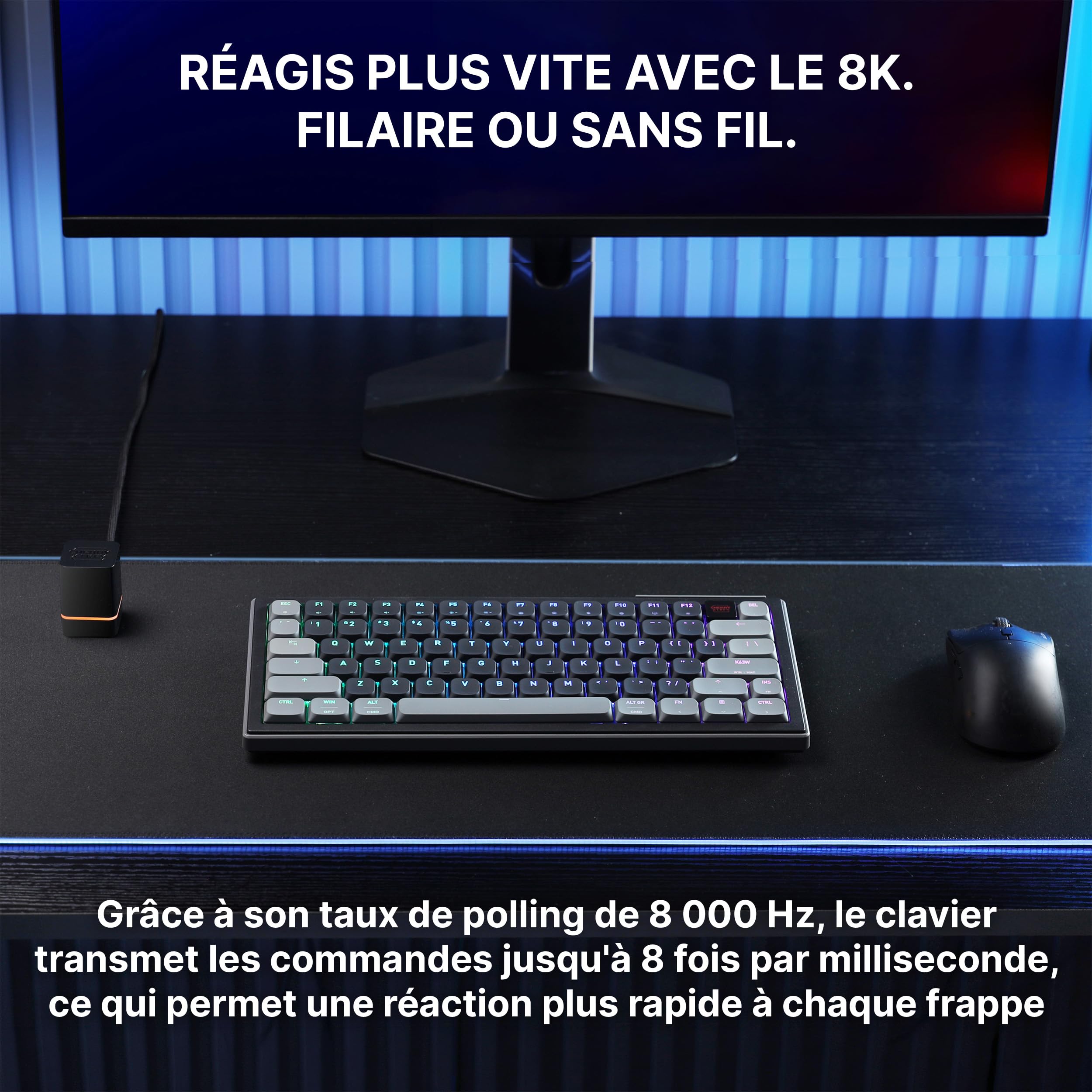 K63W Pro Compact Ultra-Wideband, Clavier de Jeu Mécanique 70% à Profil Bas, Connexion sans Fil UWB, 8 000 Hz, Switches MX LP 2.0 Red, Rechargeable, Disposition FR (AZERTY), Noir