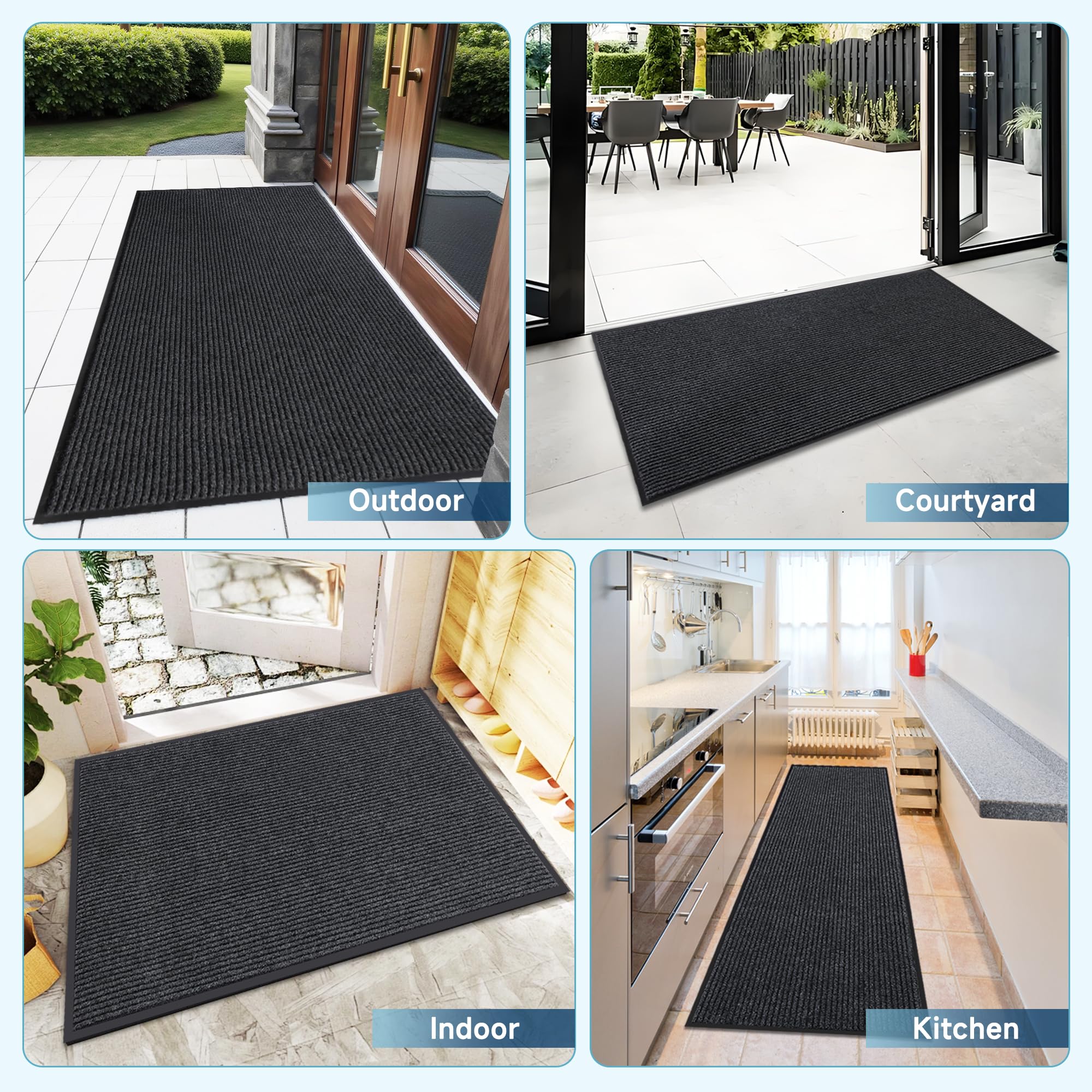 Tapete extra grande para puerta delantera, 5 x 3 pies, tapete de entrada para interiores y exteriores, tapete comercial resistente, tapete de goma antideslizante para entrada, impermeable, perfil bajo