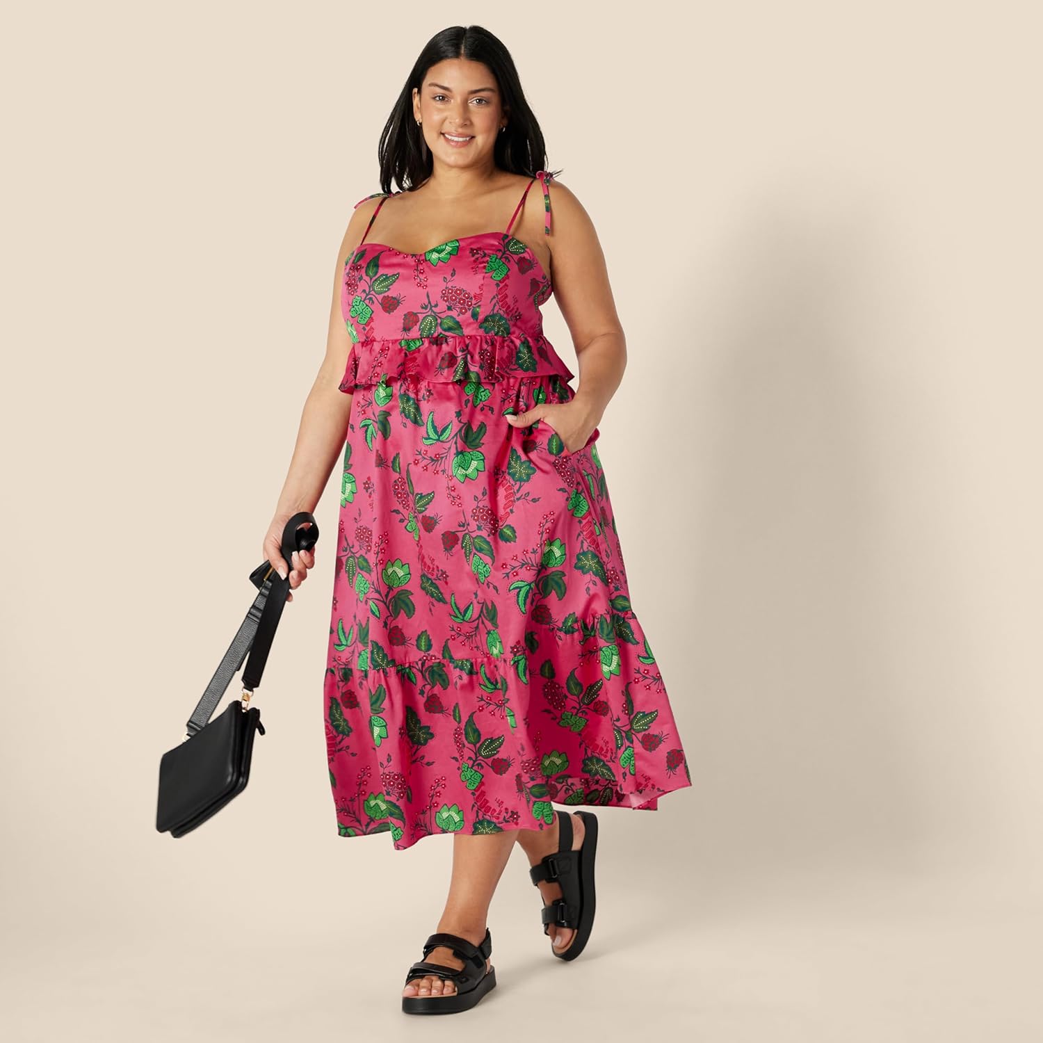 Amazon Essentials Women's Fit and Flare Cotton Sateen Empire Waist Midi Ruffle Dress - Image 7