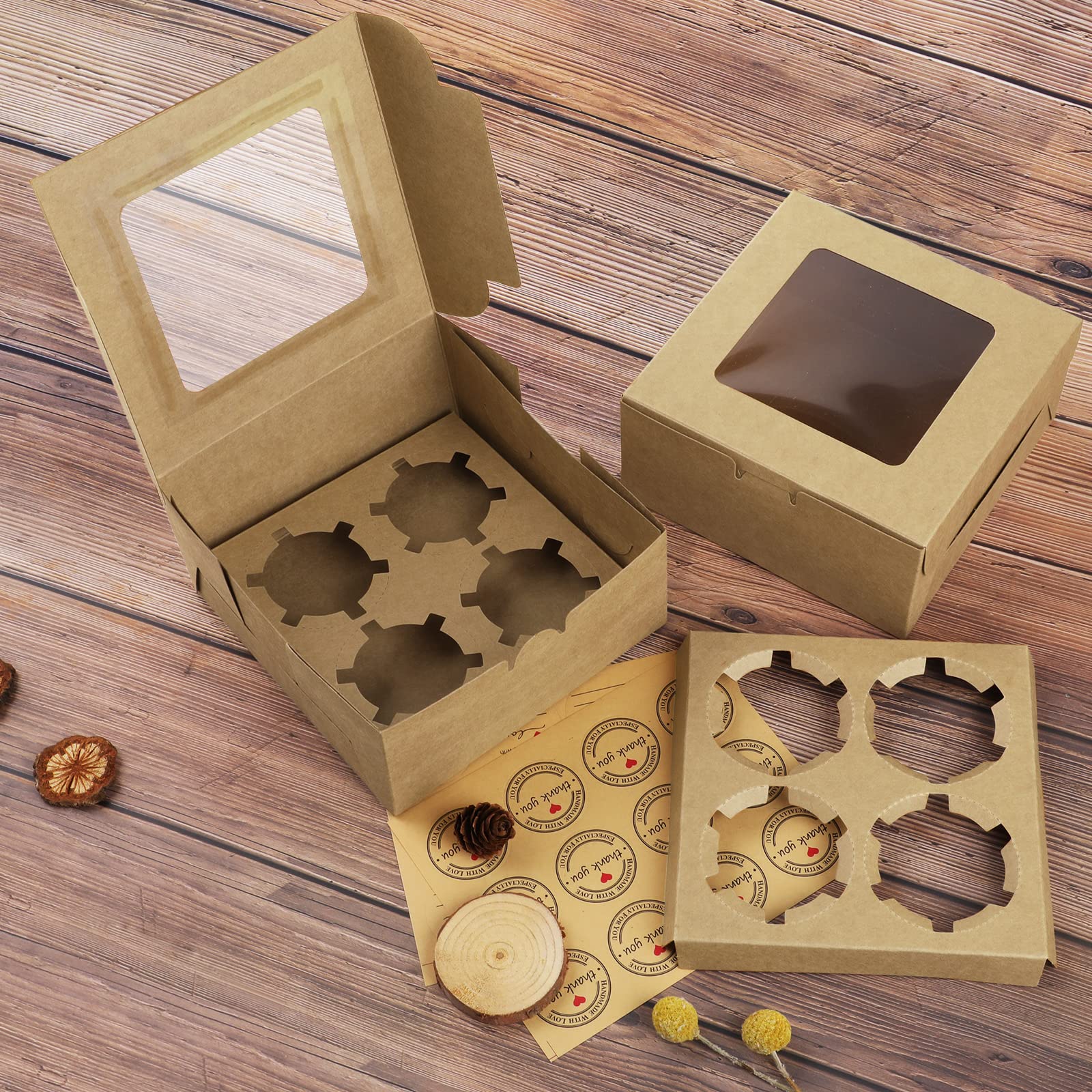 Bigqin 10 stuks Cupcake-taartdozen met transparant venster, kartonnen doos met 4 bakjes, voor gebak, koekjes, muffins, bruiloften, geschenkdozen voor kinderen, doe-het-zelf, wit, 16 x 16 x 7,6 cm