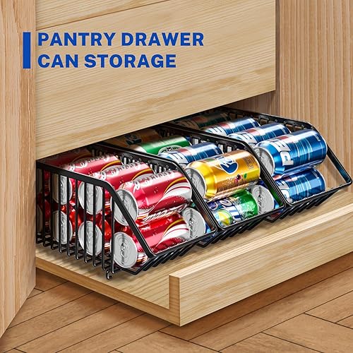 Miniatura 9 de Organizador de latas de soda de 4 unidades, organizador de latas apilable para despensa, almacenamiento de refrescos, dispensador de latas de soda