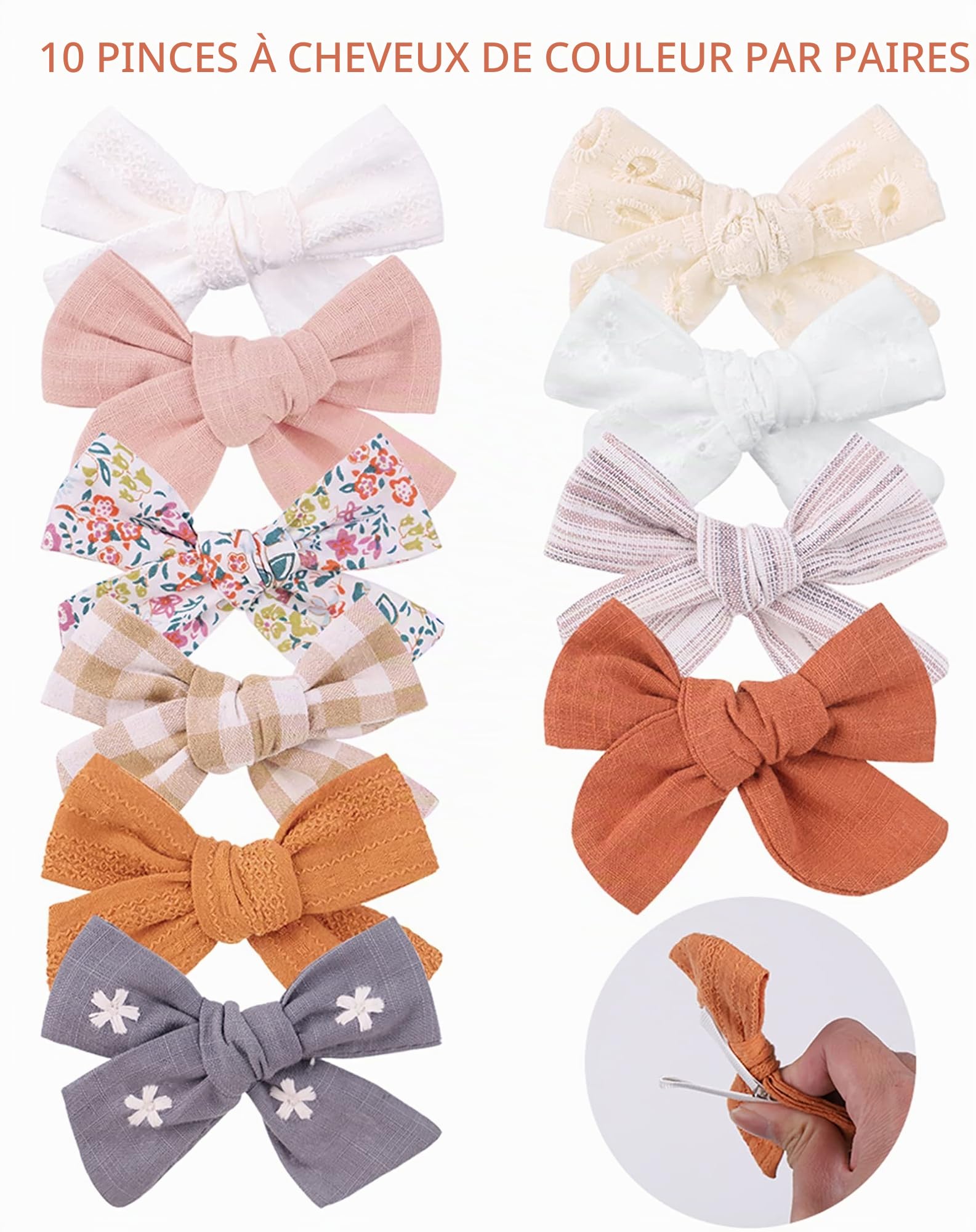 20pcs 3,6 pouces pince à cheveux en lin pour bébé fille 10 couleurs entièrement doublée accessoires pince à cheveux bébé bambin paire