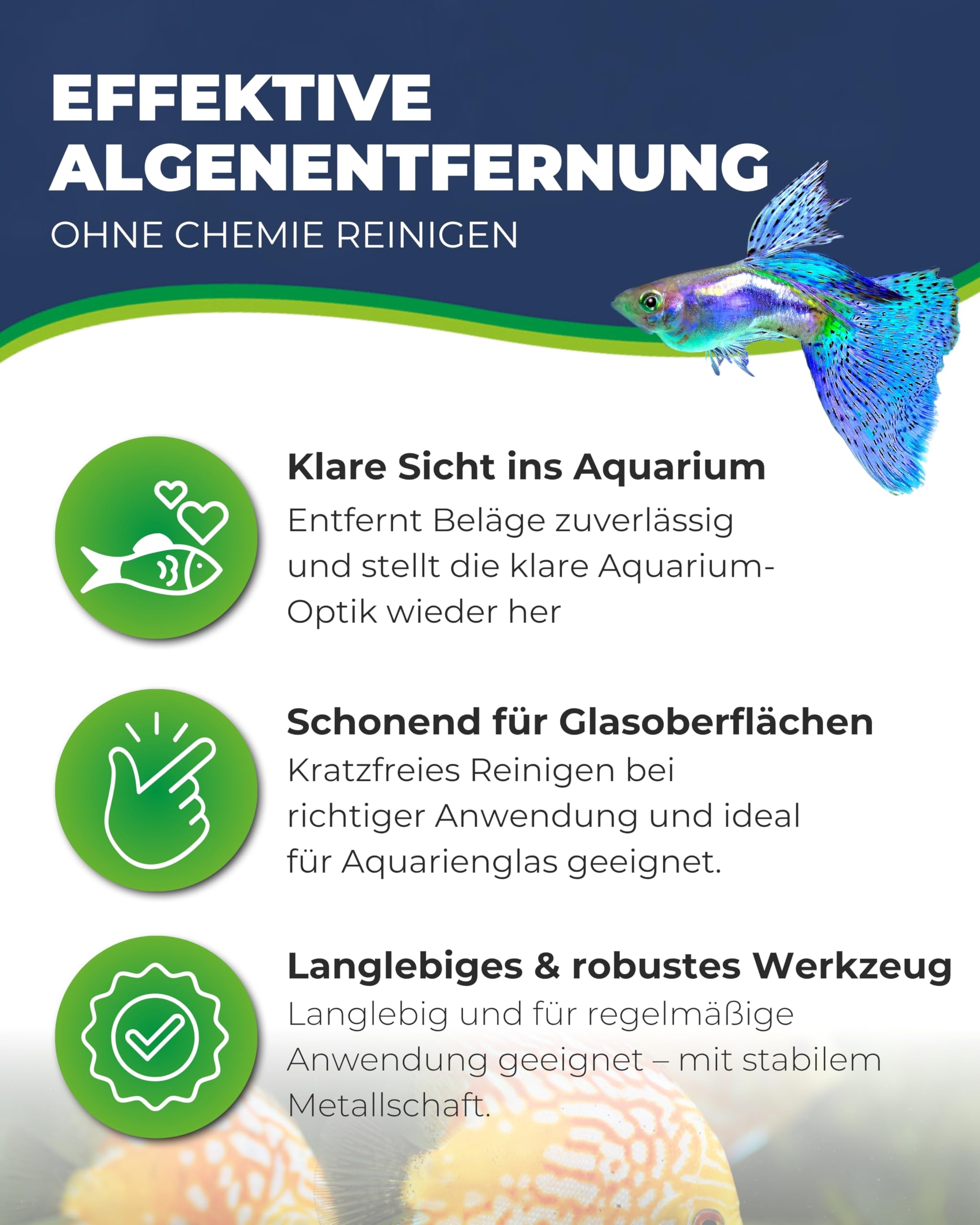 Hobby Aquaristik Algae Scraper I Klingenreiniger für Aquarien I Effektiver Algenentferner für kristallklare Aquarienscheiben I Flexibel verstellbar 47 – 65 cm I Schonend für Glas & Silikonnähte