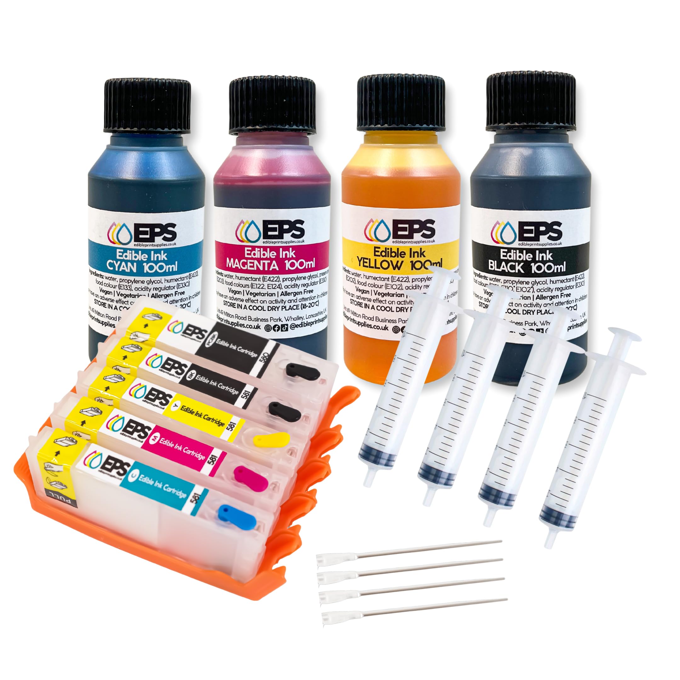 EPS Edible Printer Refill Kit with Refillable Ink Cartridges and Ink Set for Canon TS705(a) - 580/581 Cartridges
