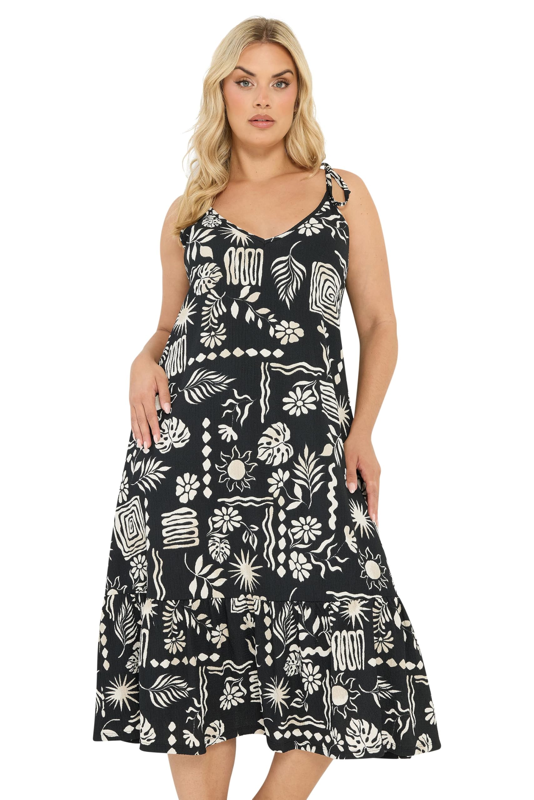Yours Curve Abstract Tiered Sundress - Women's - Plus Size Curve