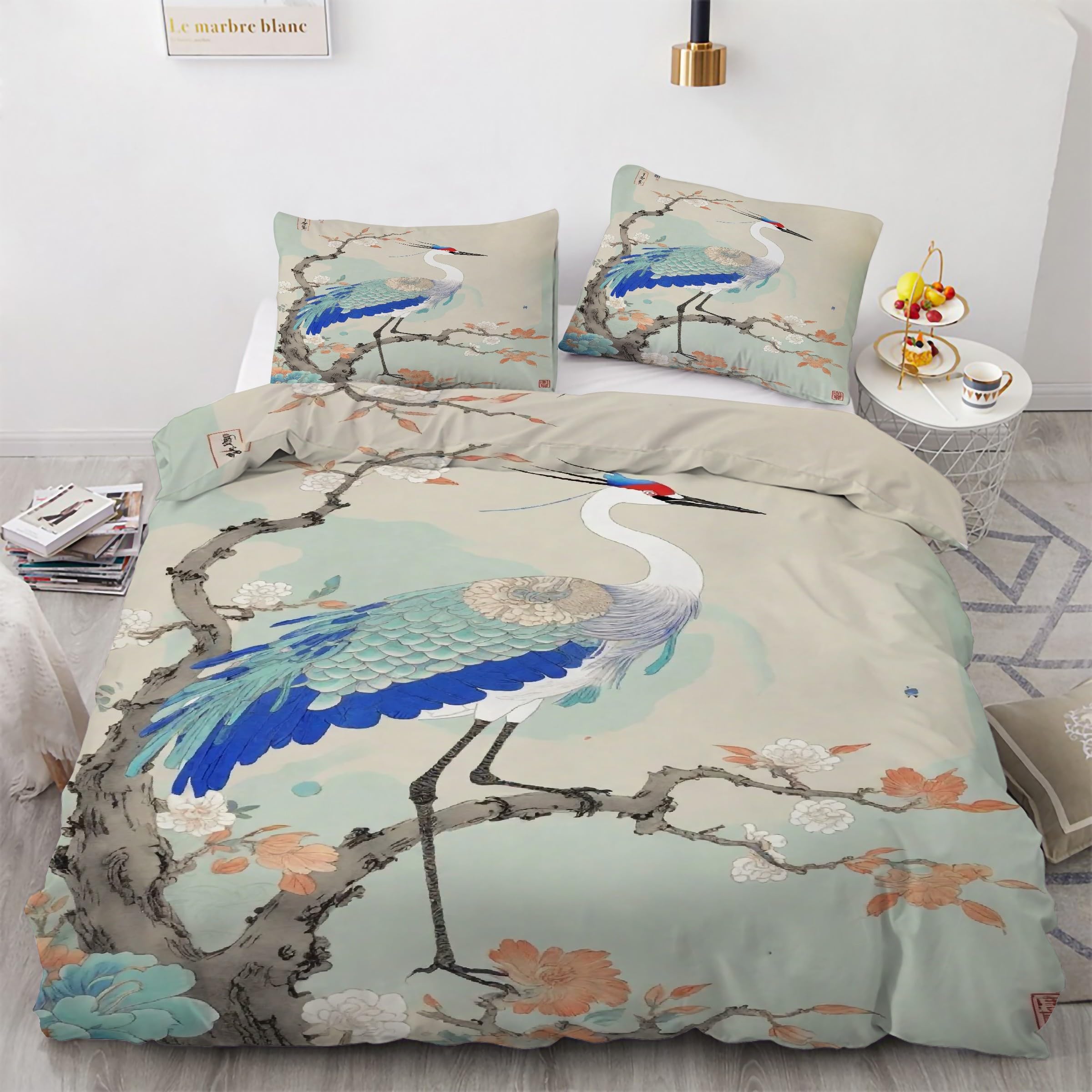 Parure de lit 220x240 paon en microfibre avec housse et 2 taies d'oreiller