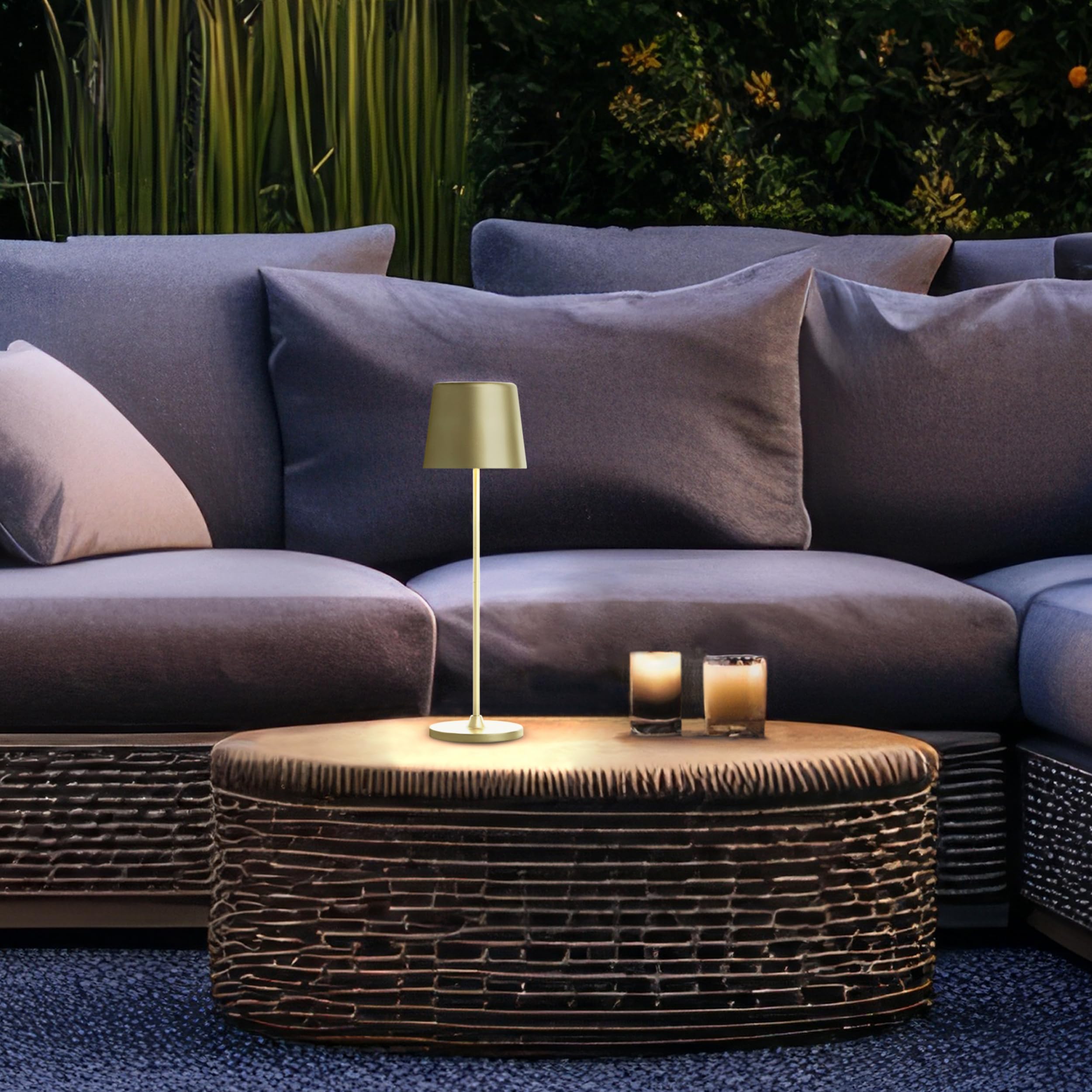 Lightbox LED Table Lamp for Indoor and Outdoor Use, 37 cm / 23 cm Height, Diameter 10 cm, Gold-Coloured Outdoor Table Lamp with Touch Dimmer, Mobile/Wireless/Portable, USB Rechargeable, Battery, 310