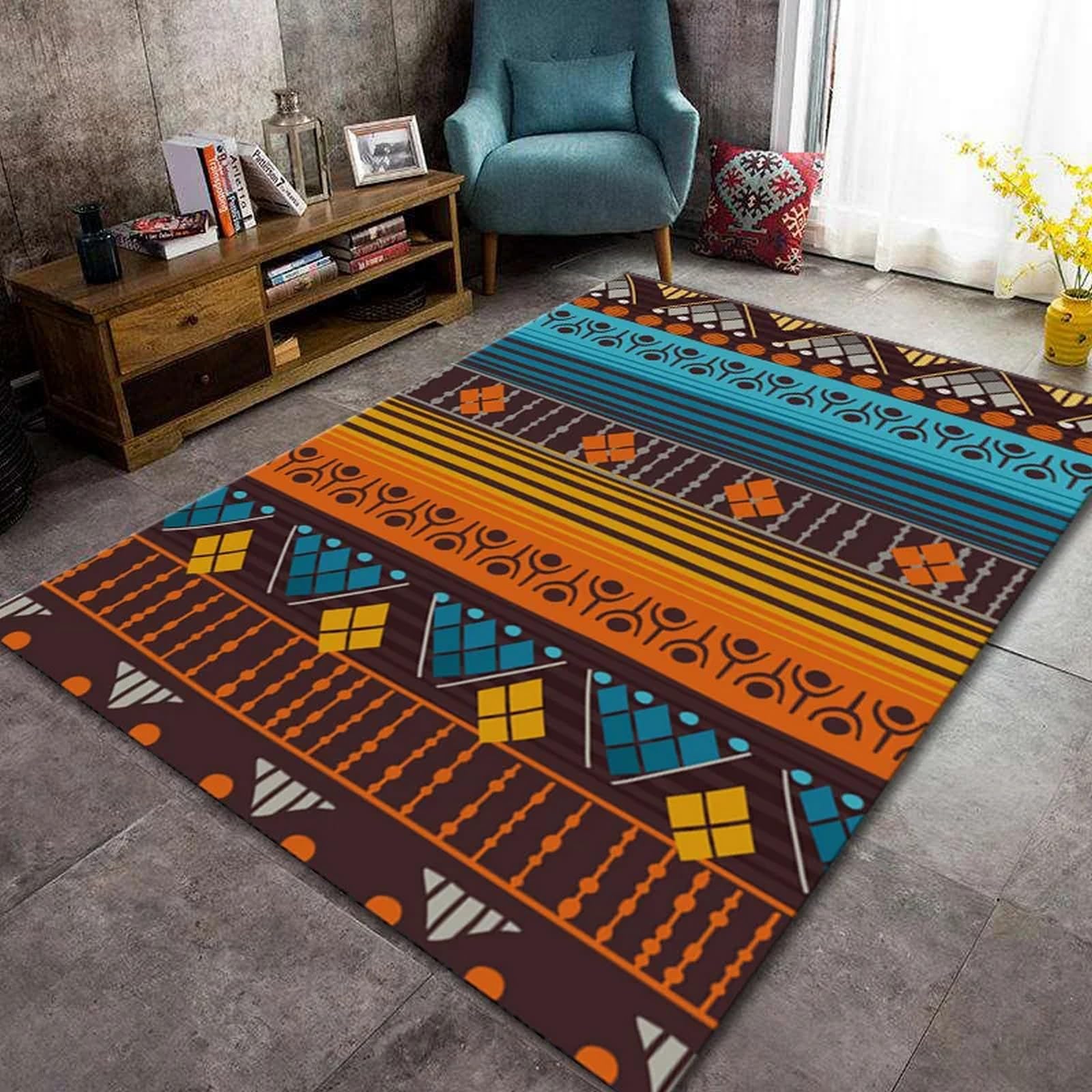 Tapis de salon rétro 60x120 cm à rayures géométriques 3D antidérapant