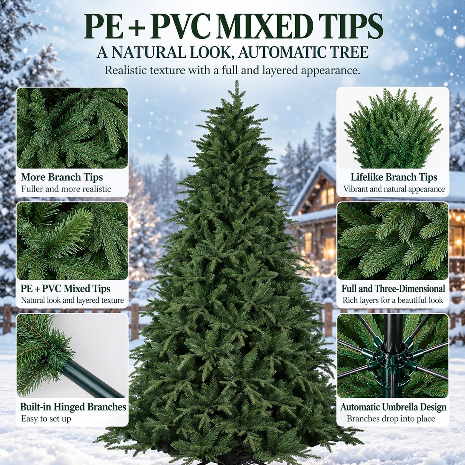 Sapin de Noël Artificiel, Sapin Vert avec Branches PE, PVC, Pied Métallique
