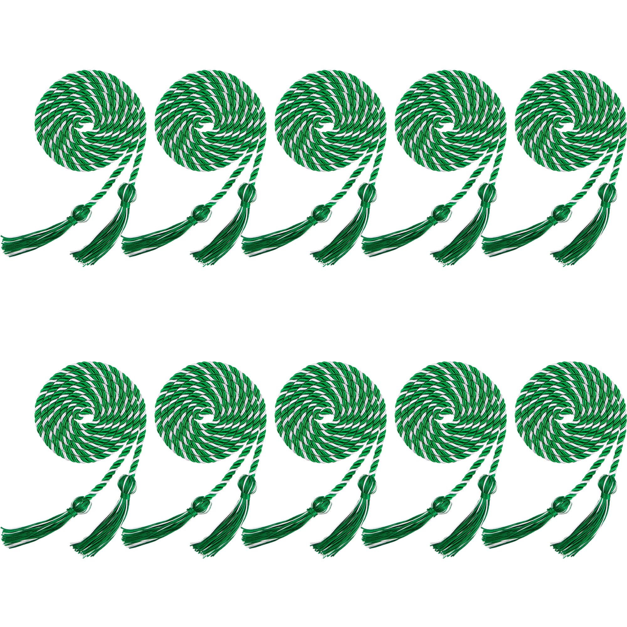 Cordon d'honneur tressé avec pompons vert blanc lot de 10 accessoire de diplôme