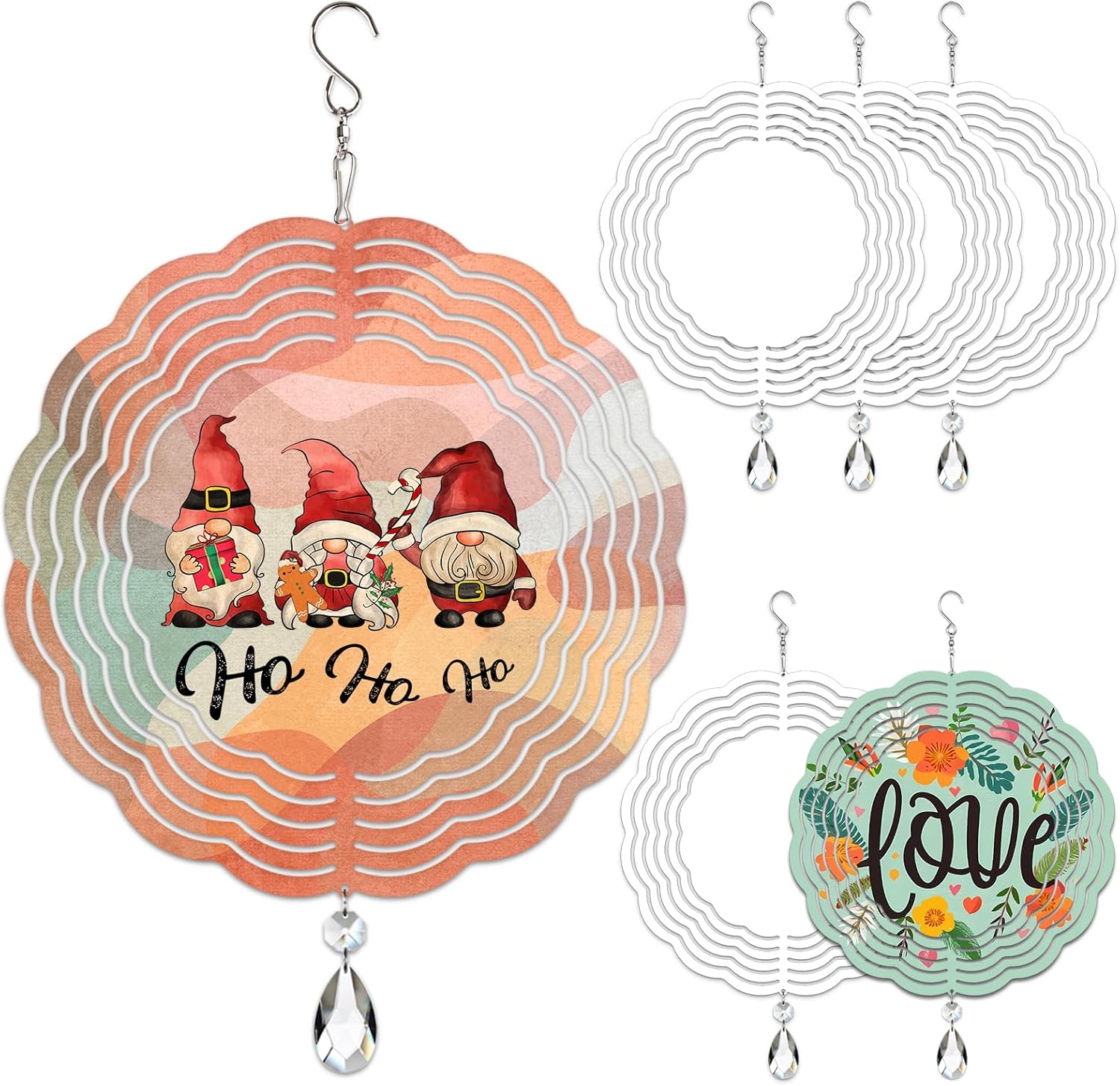 6 Pack 10inch Sublimation Wind Spinner Blanks 3D Aluminum Metal Wind Sculpture Kinetic Spinners for Yard and Garden Indoor Art Ornaments Hanging Decoration (Classics)