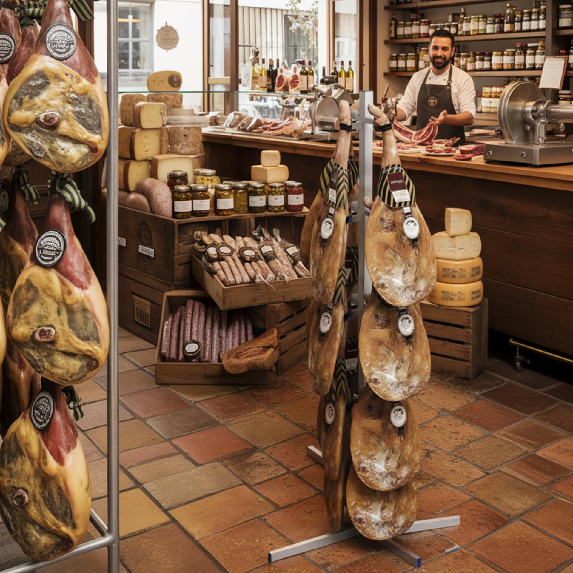 BALSAT Expositor Colgador De Jamones Vertical | Jamonero Profesional 360º Para 16 Jamones | 200x80x80 | Soporte Inoxidable y Duradero | Apto Uso Alimentario | Ideal Charcuterías y Restaurantes