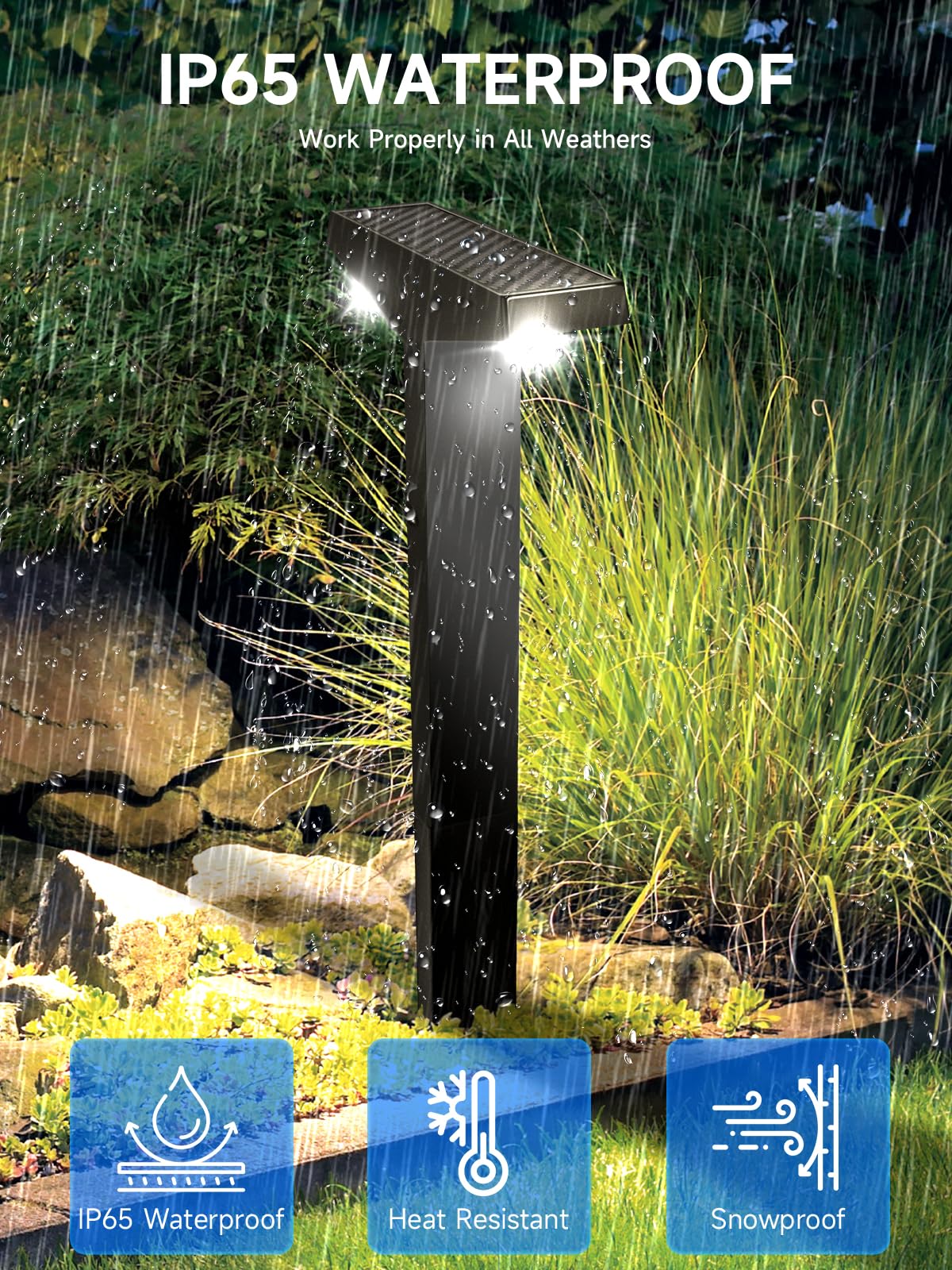 Moman Solar Outdoor Garden Lights, 4 Pack Small Waterproof Stake LED Lights With Cold White Auto ON/OFF for Pathway Patio - Image 3