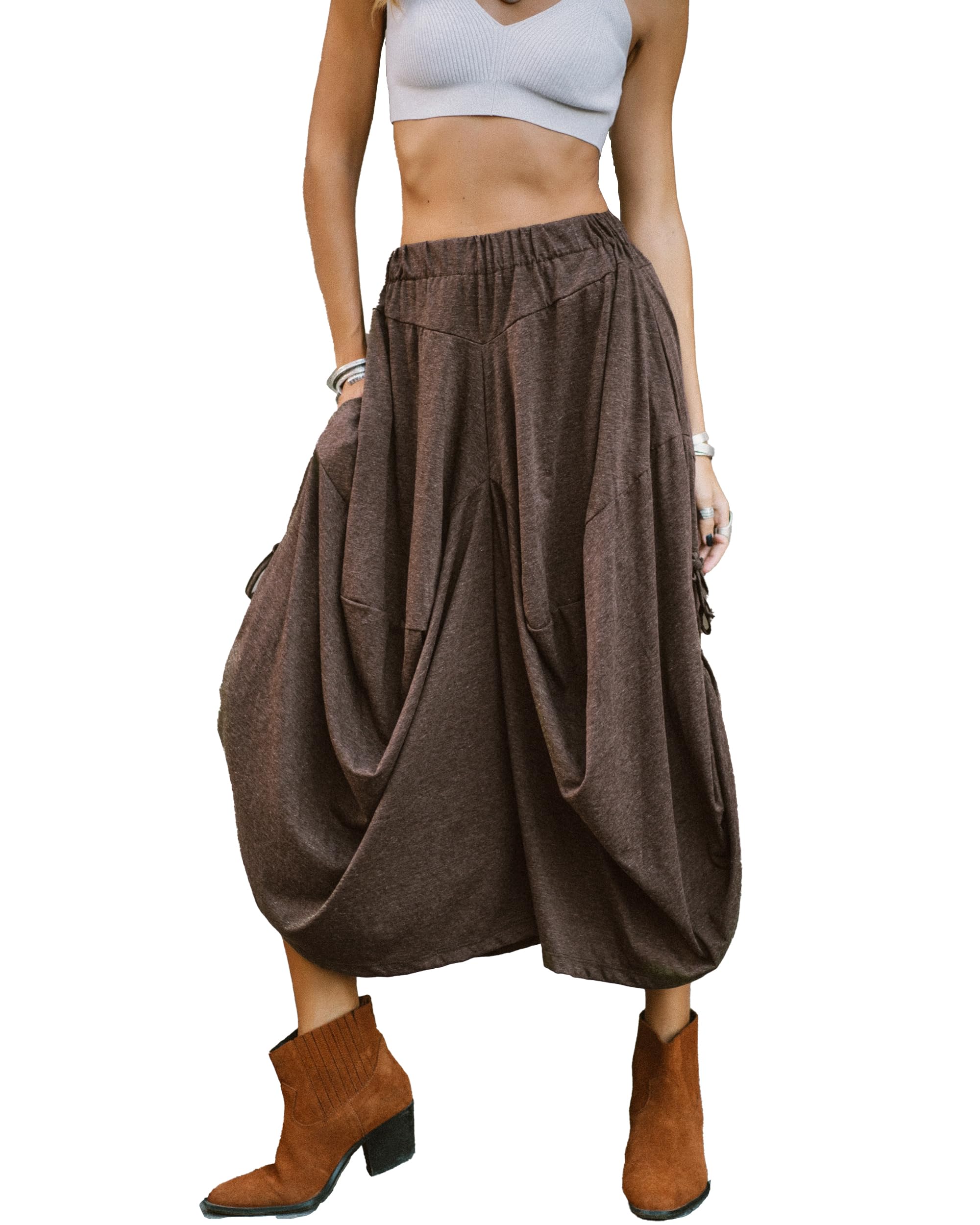 Thaluta Womens Boho Cotton Harem Pants Comfy Wide Leg Pants Amisha