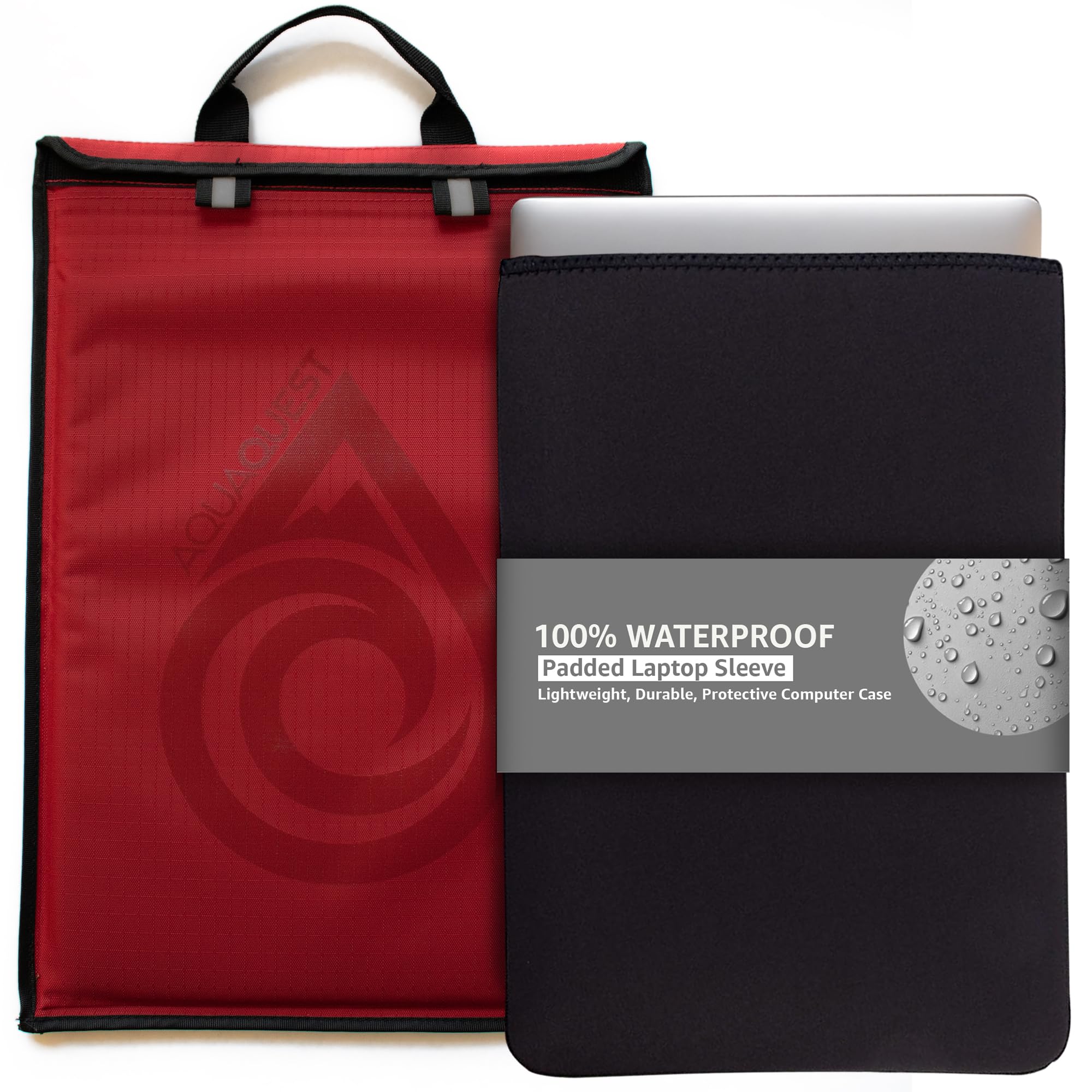 AquaQuest Storm 100% Waterproof Laptop Sleeve – Lightweight Ripstop Nylon Case, Welded Seams and Removable 5 mm Neoprene Liner – 15 in – Red – Fits up