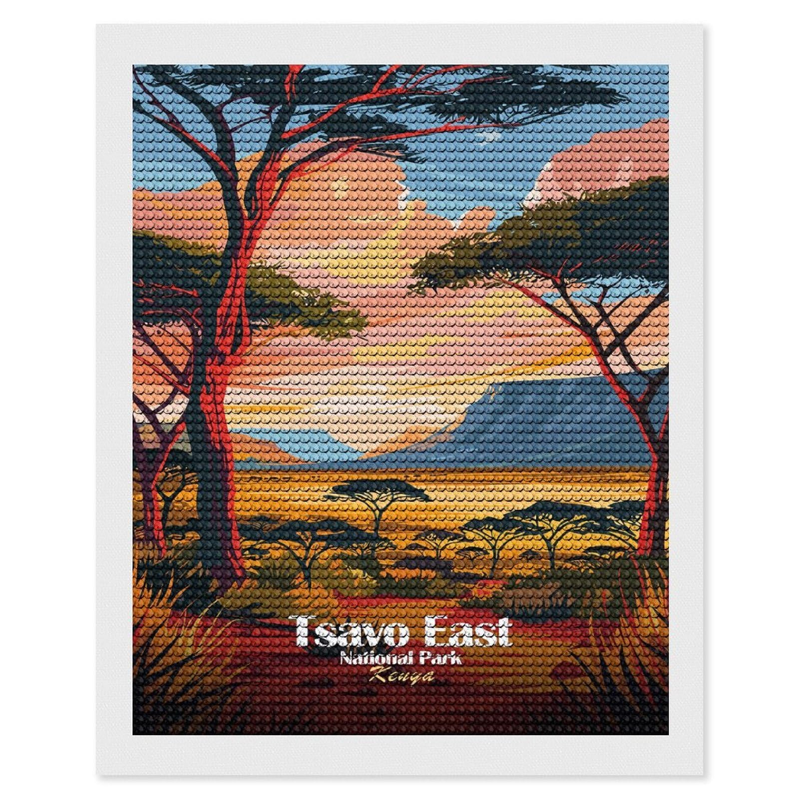Junmoney Tsavo East National Park Kenya Art Diamond Painting Canvas Set 16"x20", for Women, Mindful Craft Activity, Cosy Home Accent, Festive Craft Gift