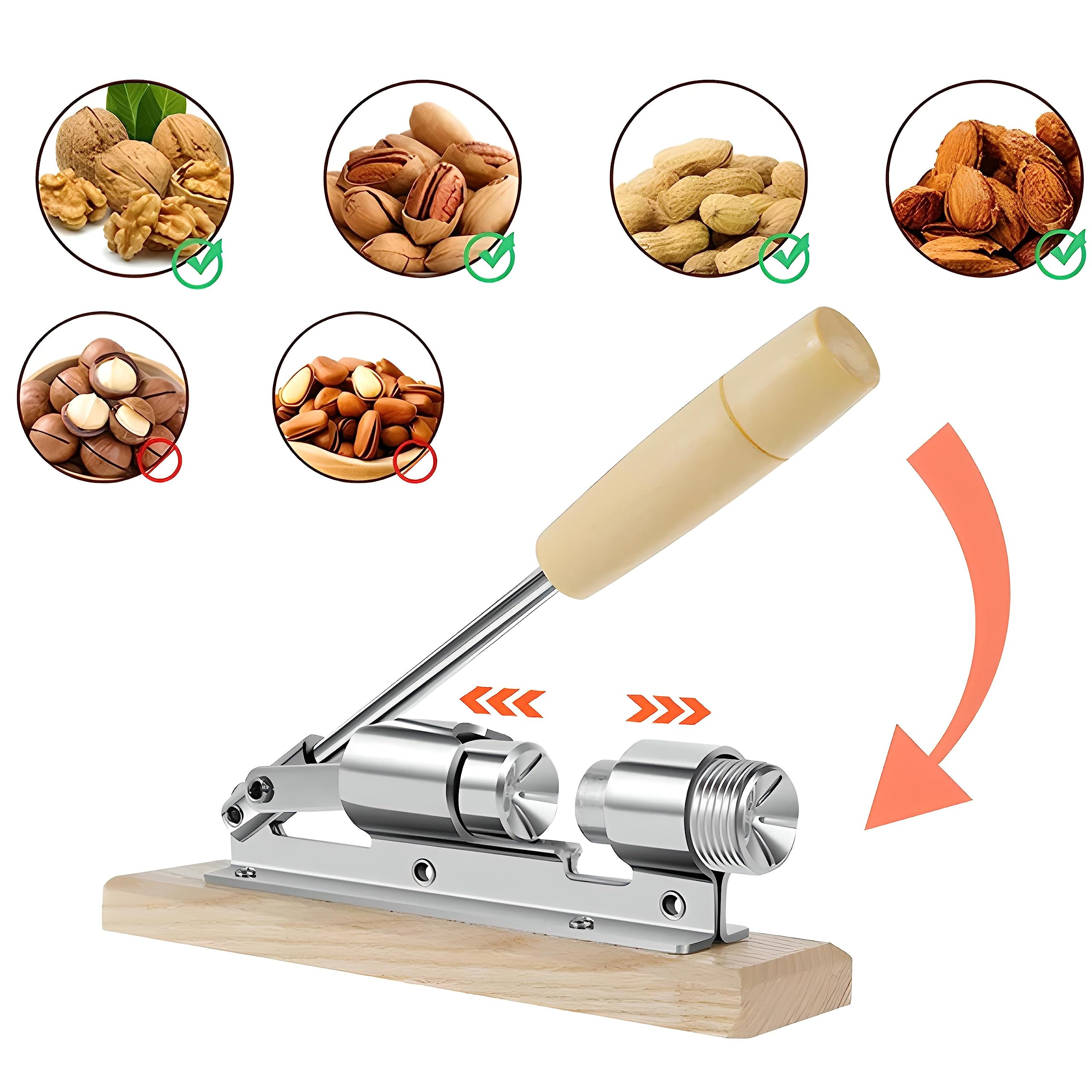 Retoo Casse-Noix en Acier, Ajustement À La Taille des Noix, Support en Bois, Casse-Noisettes Très Solide Et Résistant, Casse Noisette Multifonctionnel, pour Les Noisettes, Les Noix, Les Homards