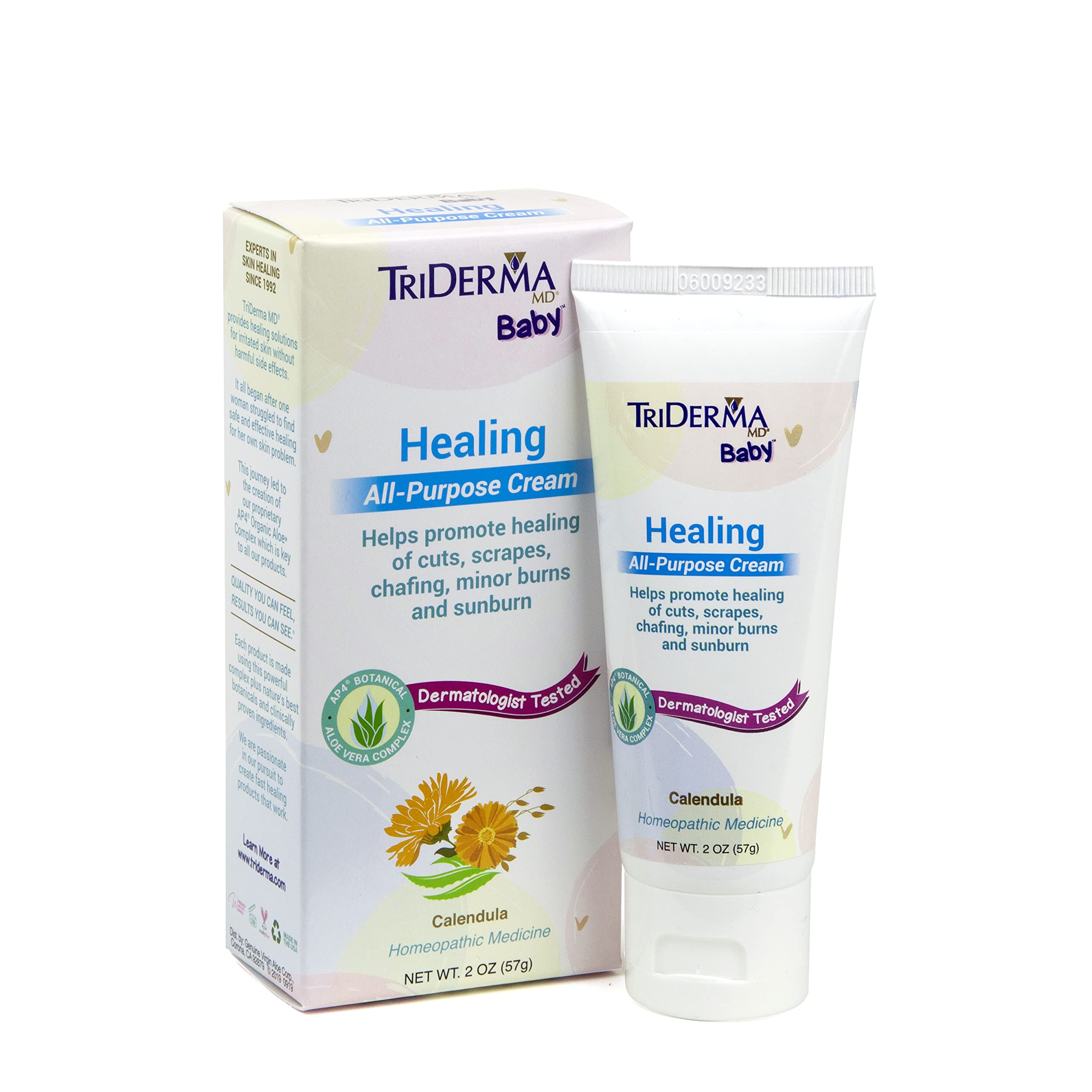 TriDerma Baby All Purpose Healing Cream, FSA Eligible for Chafing, Scrapes, Rashes, Dry Skin, Works like a Non-Greasy Healing Ointment with Calendula and AP4 Aloe Vera, 2 oz