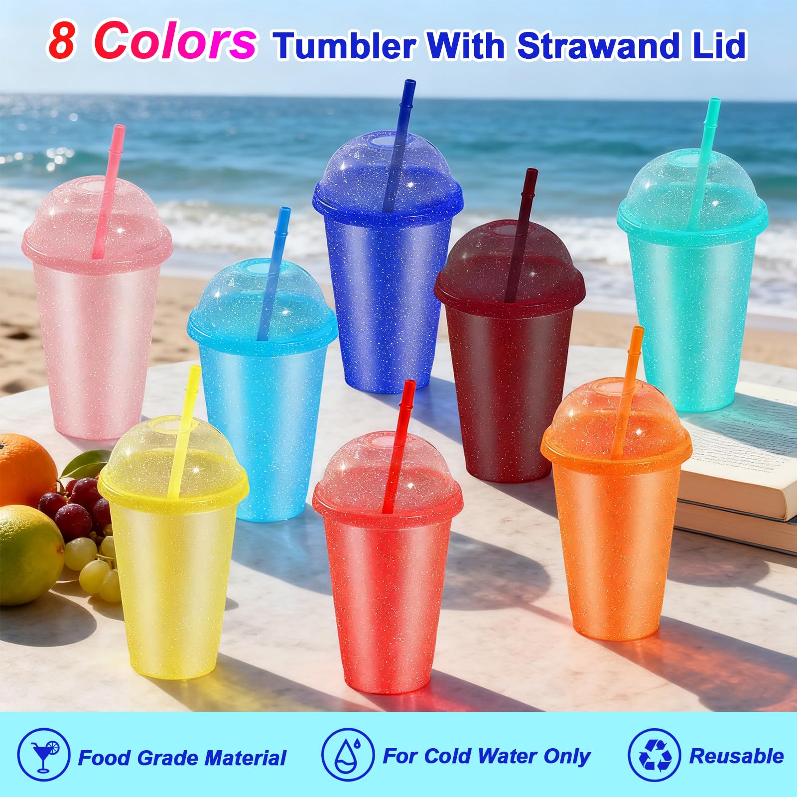 CoKeeSun Tumblers with Lids & Straws, Smoothie Cups 16PCS, 16oz/475ml Colour Changing Cups 8 Colors - Image 4