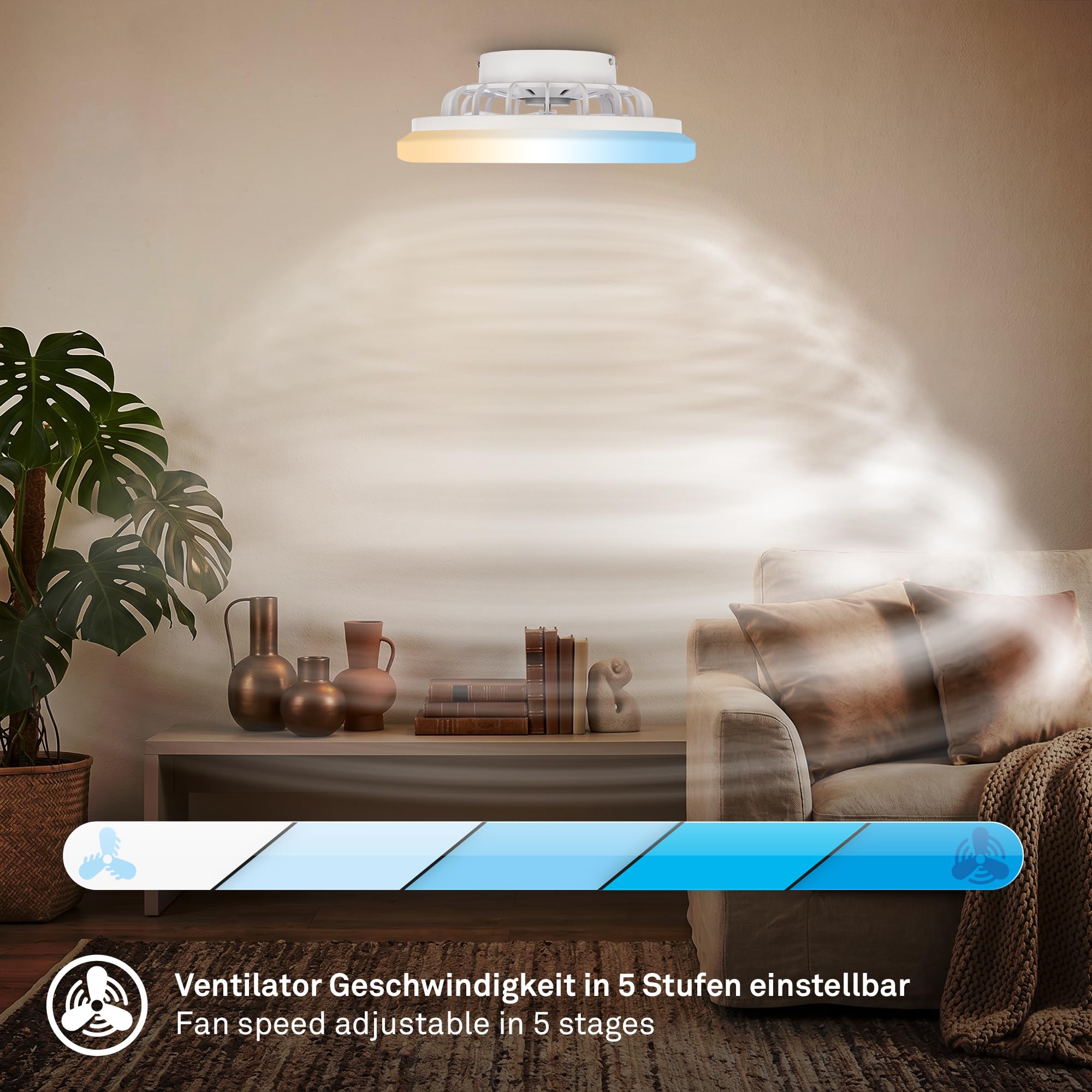 BRILONER LED Deckenventilator mit Beleuchtung, Fernbedienung, DC-Motor, 5 Geschwindigkeiten, CCT, Dimmbar, 38 cm, Weiß