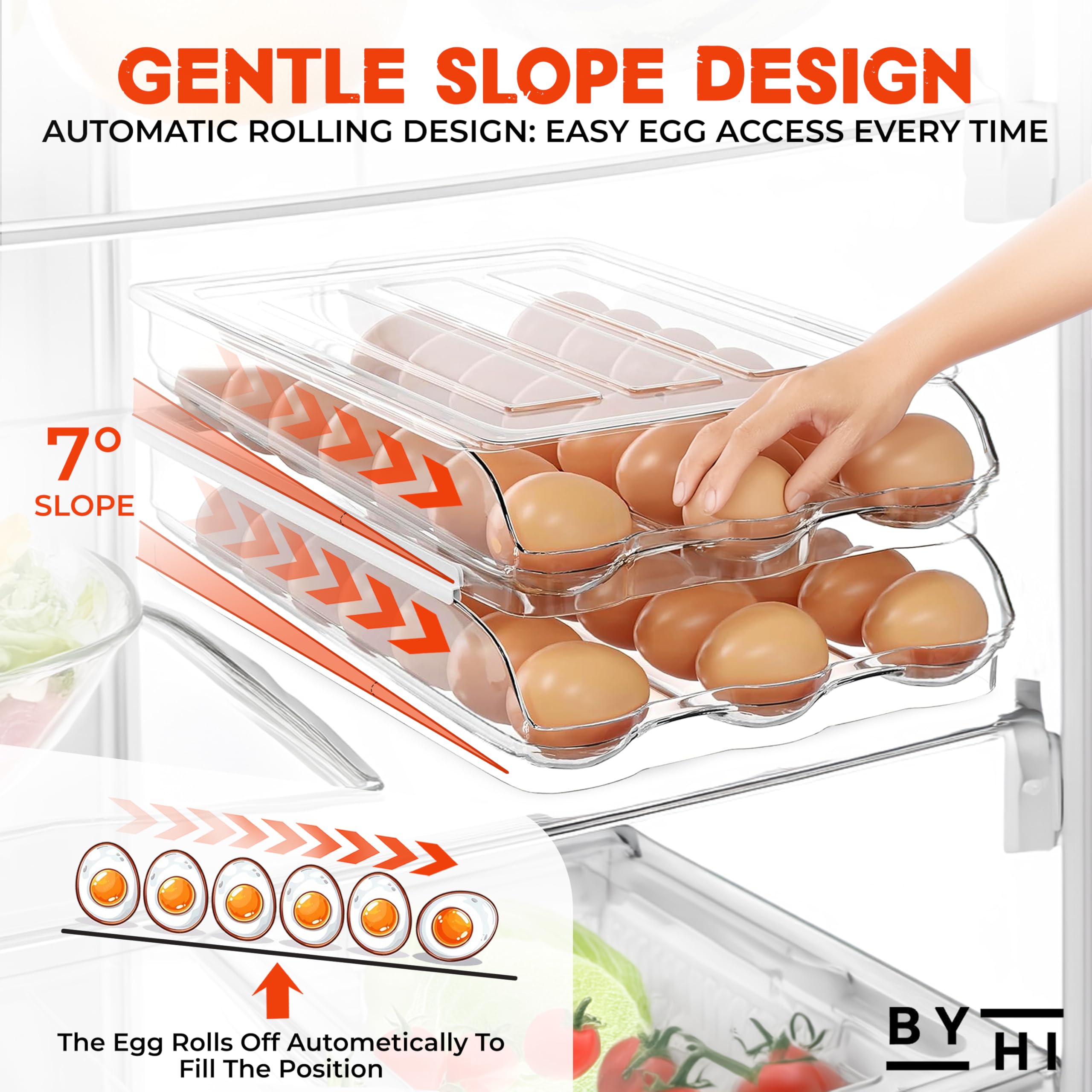 Soporte para 36 huevos para refrigerador, organizador automático de huevos de 2 niveles para ahorrar espacio y almacenamiento fresco, sin BPA 3