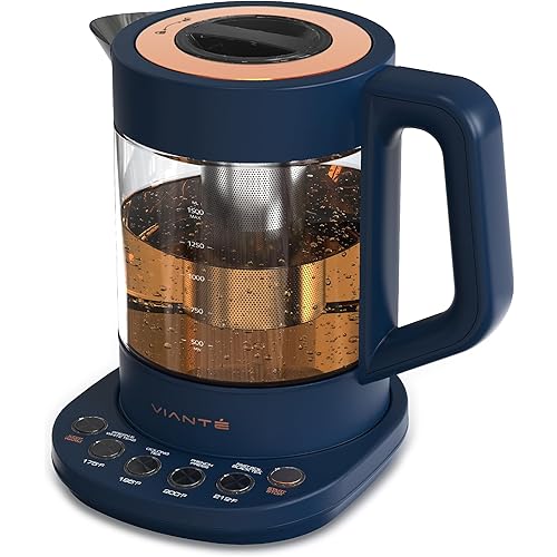 Vianté Electric Kettle With Infuser For Loose Leaf Tea. Hot Tea Maker With Temperature Control And Automatic Shut Off. Kettle With Brewing Programs. 1.5 Liters Capacity | Midnight Blue Color