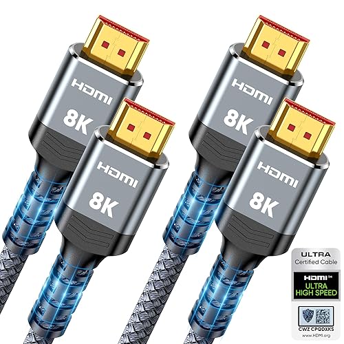 10K 8K HDMI 2.1 Cable 2-Pack 6.6FT, Highwings Certified 48Gbps Ultra High Speed Slim HDMI Cord,Support 4K@120Hz 8K@60Hz, HDCP 2.2&2.3, Dynamic HDR,eARC,DTS:X, Compatible with Roku TV/HDTV/PS5/Blu-ray - 6.6 feet - Grey