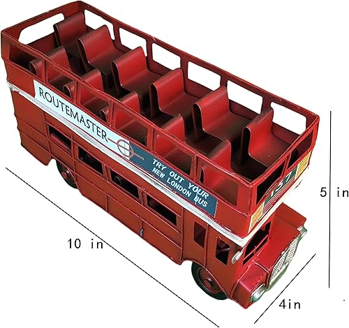 Miniatura 5 de Vintage London Double Decker Sightseeing Bus Modelo Open Top Diecast Metal Modelo Réplica Rojo Londres Autobús Figurine Colección