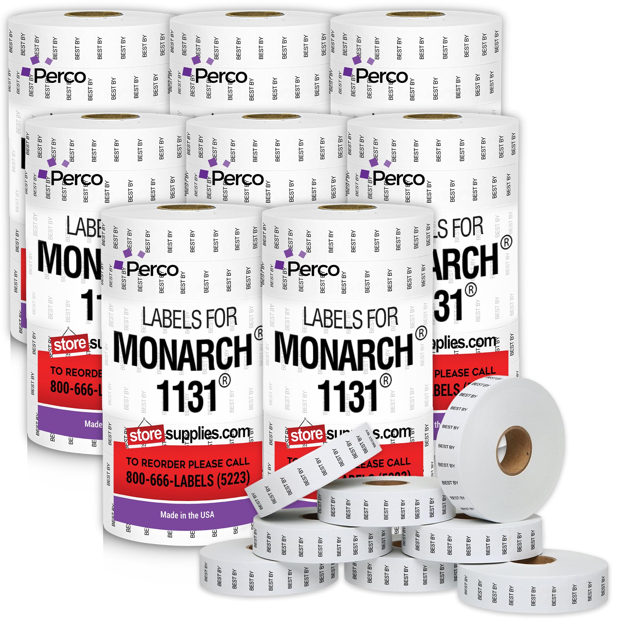 Perco Best by Labels for Monarch 1131 Pricing Gun - 8 Sleeve, 160,000 Price Gun Labels