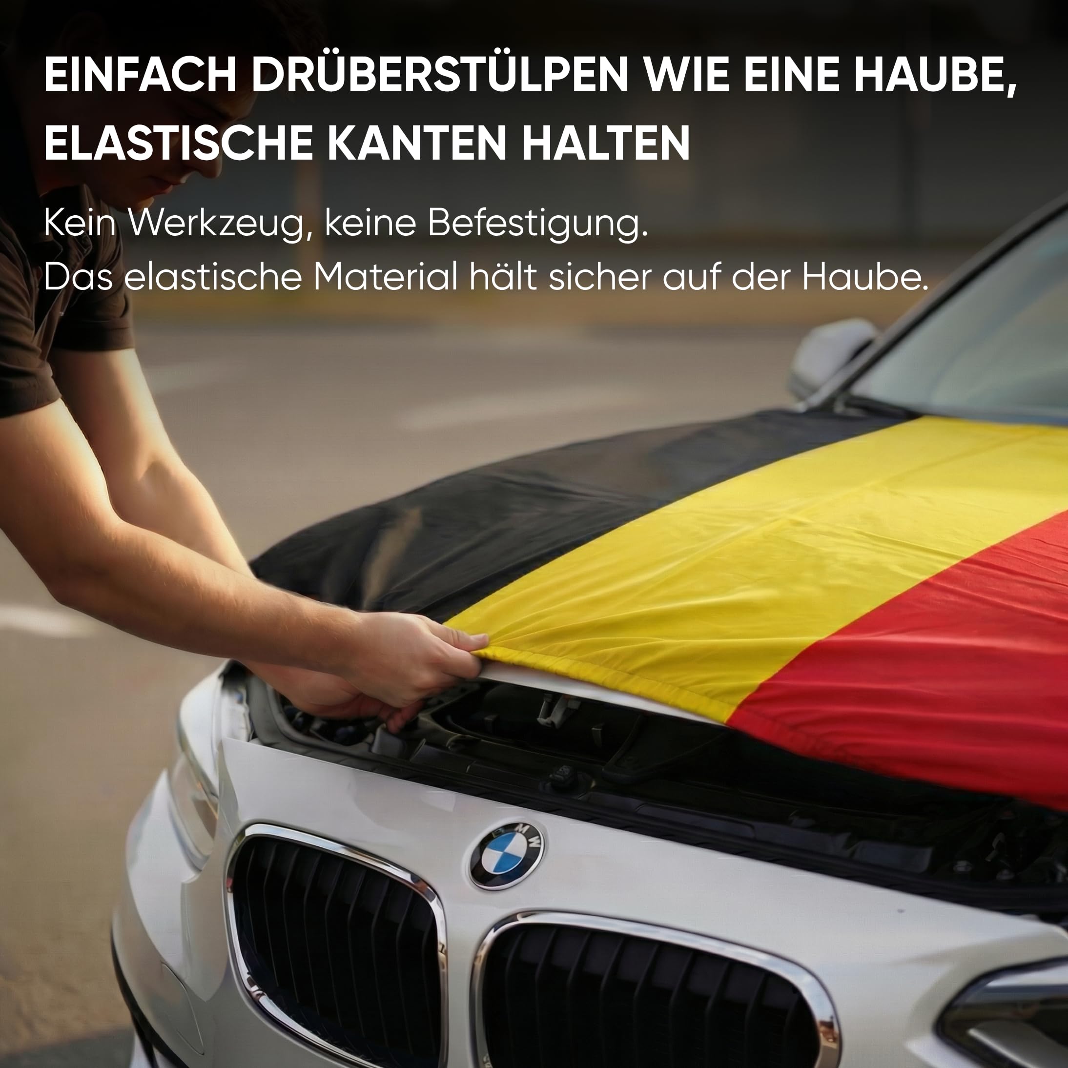 Auto Fahnen Belgien Komplett Set - Motorhaubenfahne, 2 Autofahnen Fenster, 2 Außenspiegelfahnen & 2 Magnet Autofahnen, Fußball EM & WM Fanartikel, Belgische Flagge Fahrzeug Deko