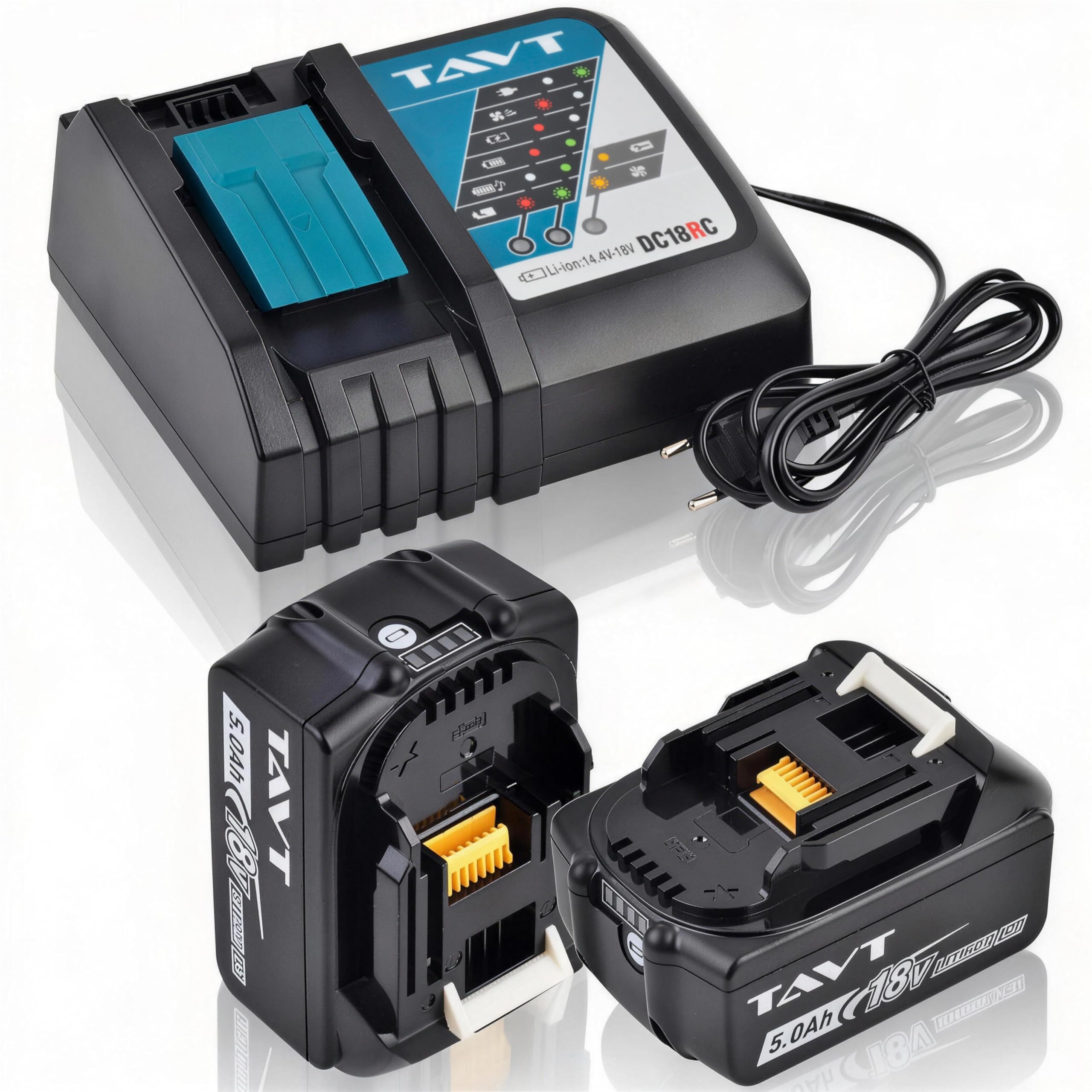 Lot de 2 batteries 18 V 5 Ah BL1850 et DC18RC chargeur compatible avec batterie Makita 5.0ah 18V BL1850B, BL1860, BL1860B, BL1840, BL1830, BL1820