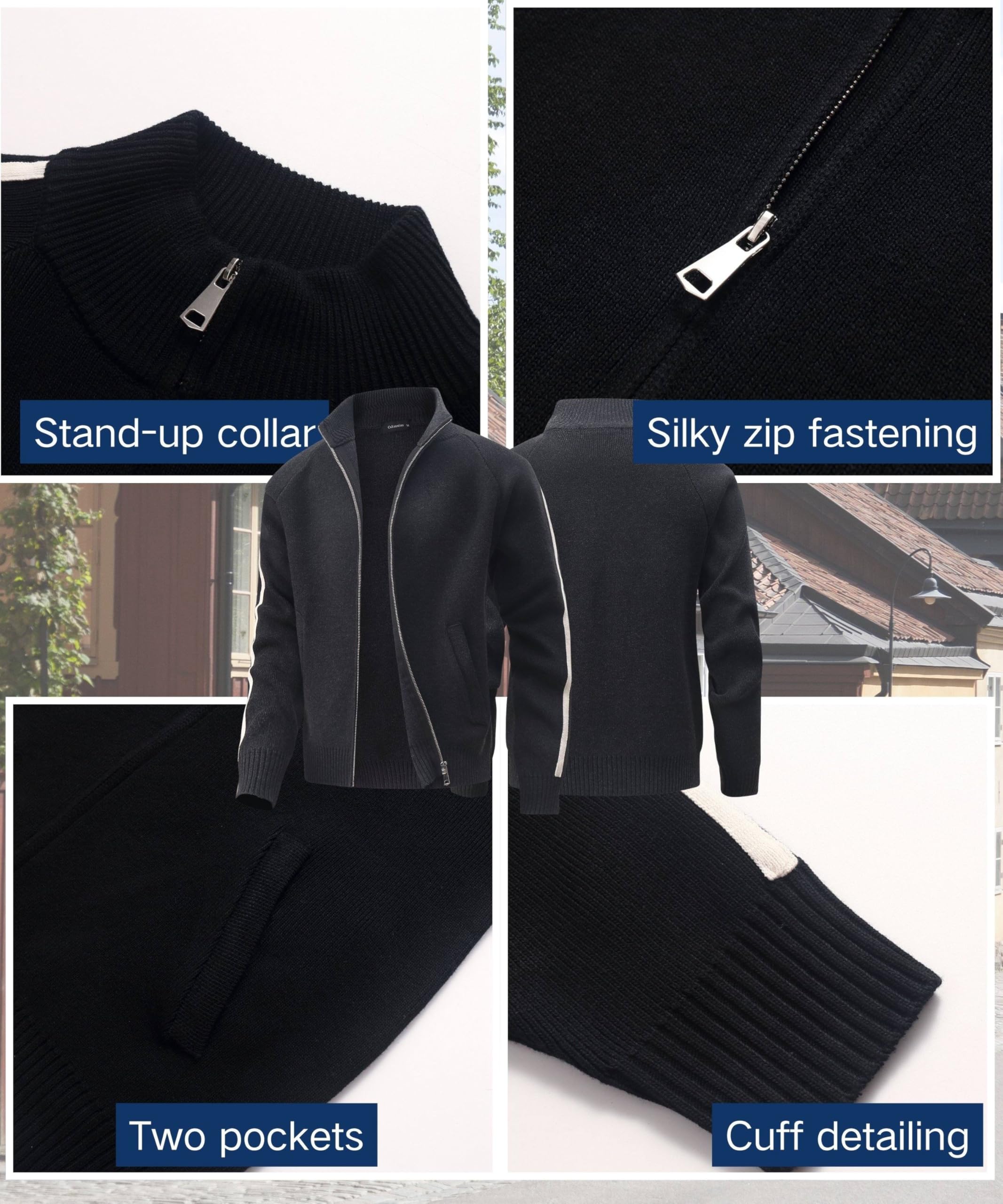 Homme Cardigan Hiver Tricoté Chaud Col Montant Sweater Couleur Unie Pull Manches Longues Décontractée Chandail Zippé Slim Veste avec Poche