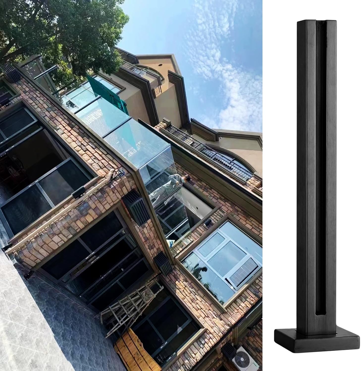 Glass Railing Post,Stair Post External Stainless Steel Balustrade Posts Hand Rails No Glass,Stairs Glass Railing Post for 10-12mm Glass,Decking Railings Kit Black Outdoor