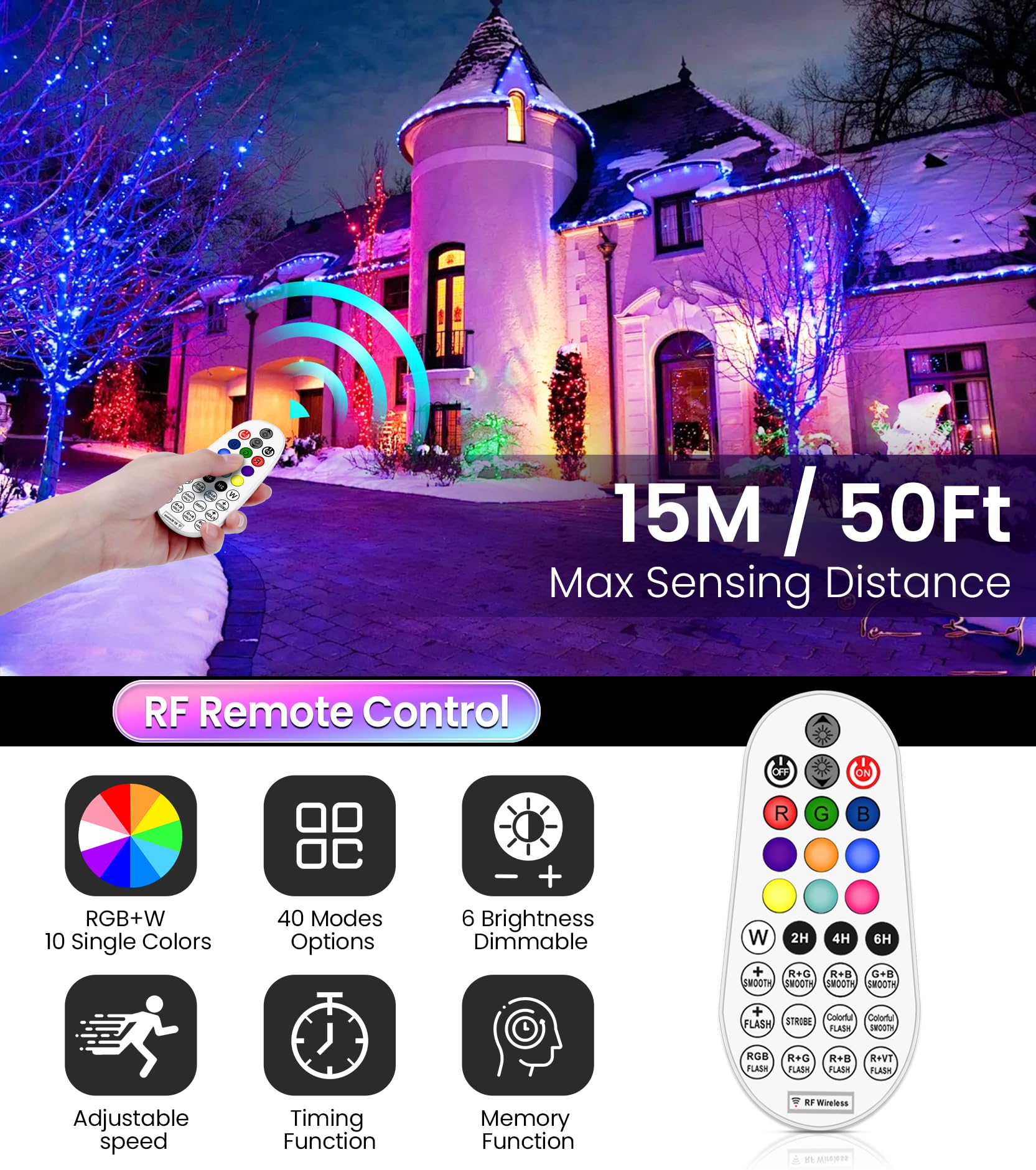 CRODIAL 15W RGB Landscape Lighting, LED Color Changing Landscape Lights 120V with Remote Control, IP66 Waterproof Outdoor Spotlight for Yard Garden Path Indoor Decorative, 2 Pack