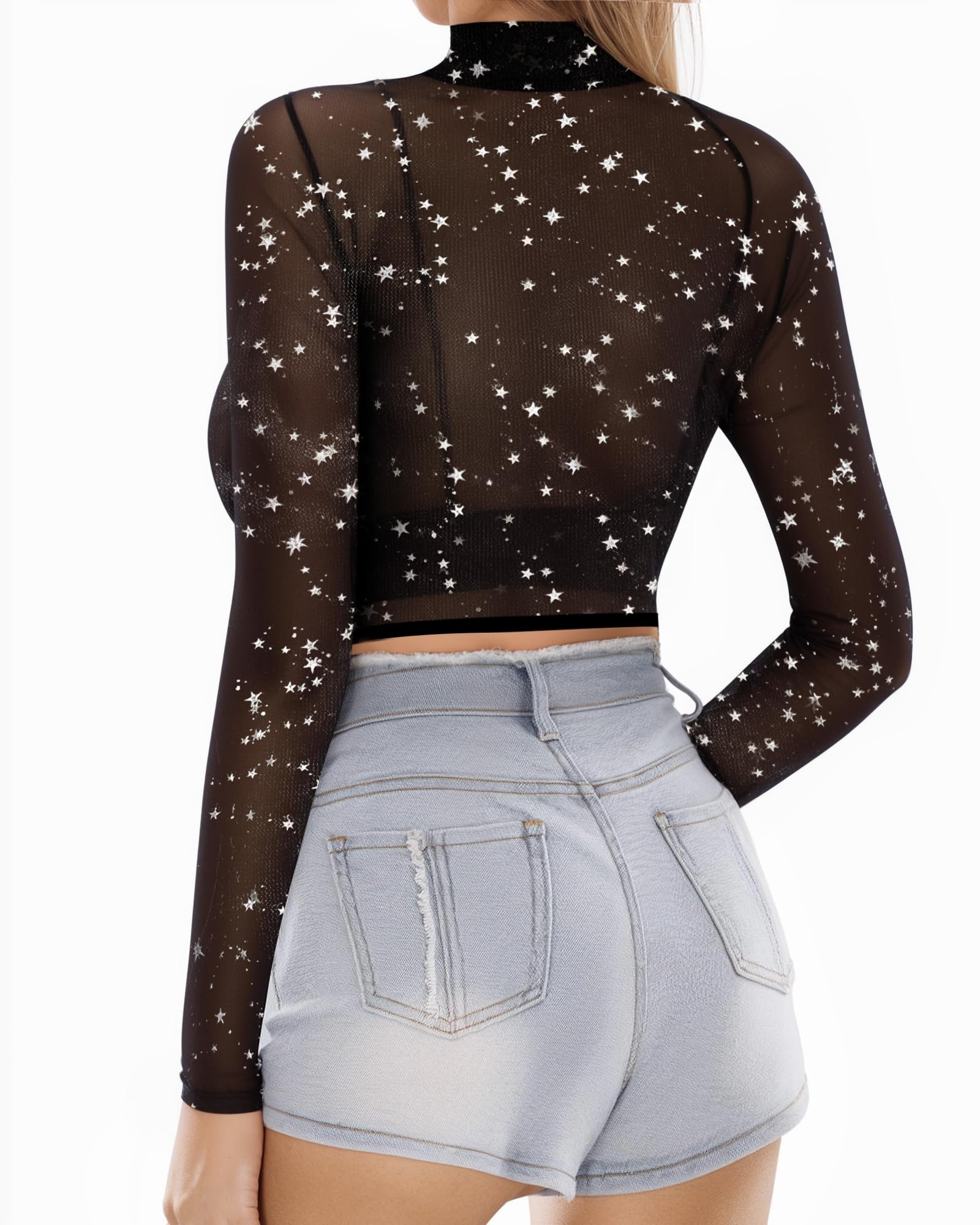 MANGOPOP Women's Short Sleeve Long Sleeve Sheer Mesh Crop Tops Tee Shirt Blouse