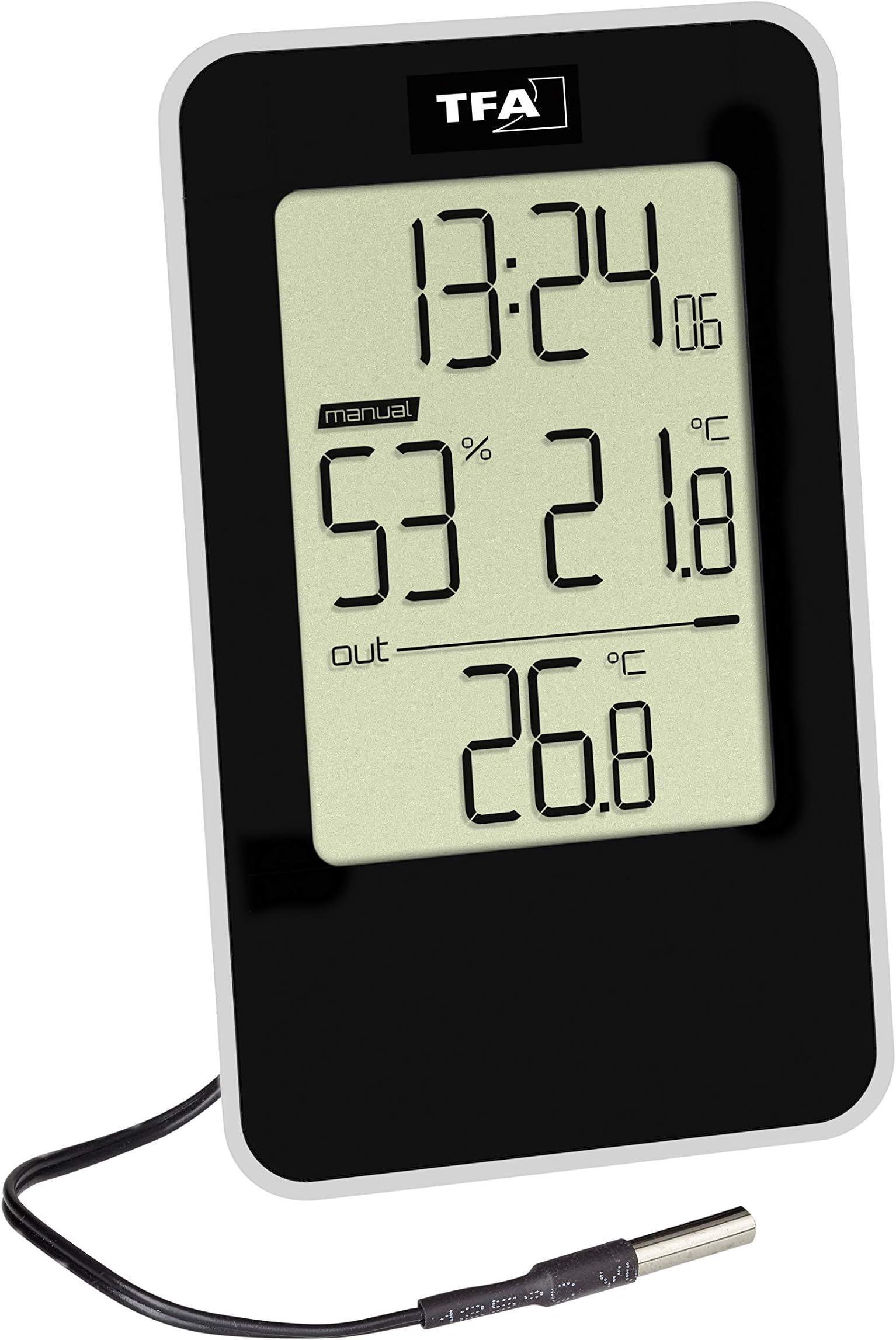TFA Dostmann Digitalthermometer Innen/Außen 30.1044 – Mit 150cm Kabel, Min/Max-Speicher, Für Kühlschrank & Aquarium