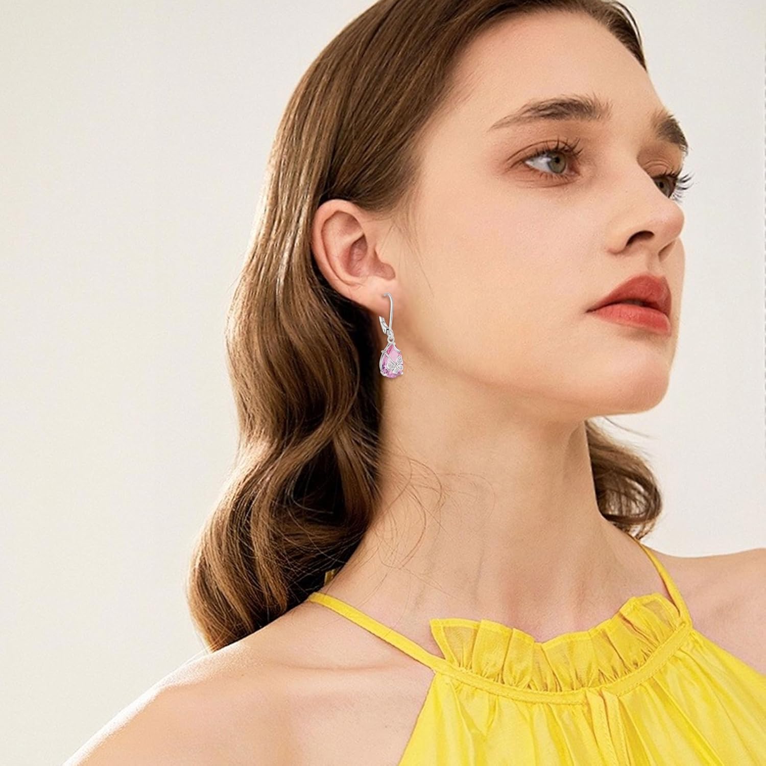 Butterfly Drop Dangle Earrings 925 Sterling Silver Teardrop Leverback Earrings Birthstone Jewelry for Women - Image 3