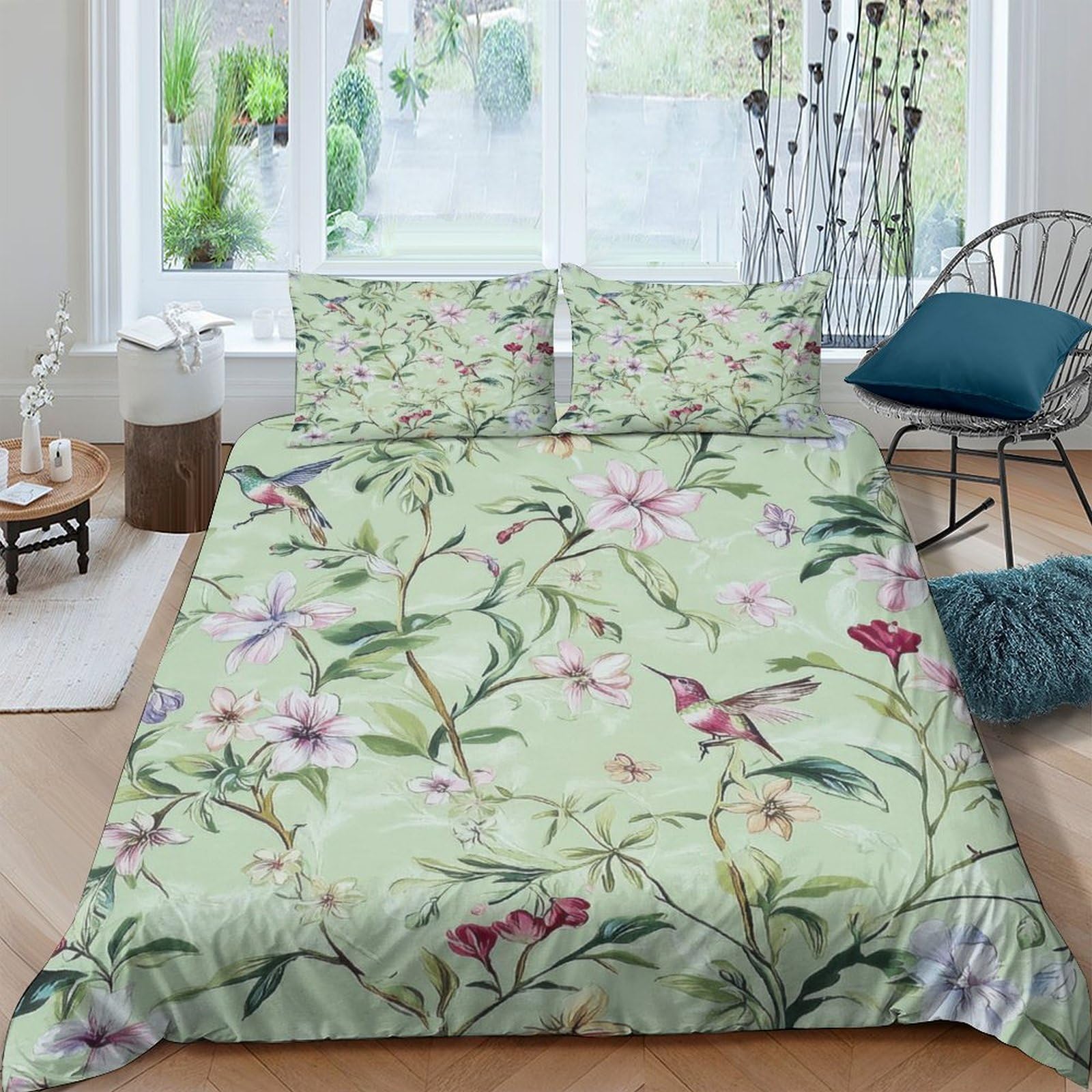 Housse de couette colibri floral, idée cadeau literie pour grands-parents et familles