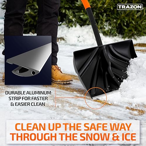 Miniatura 4 de Pala de nieve resistente para entrada con mango ergonómico para usar sin dolor de espalda, para el hogar, garaje, coche, pala de nieve con hoja de