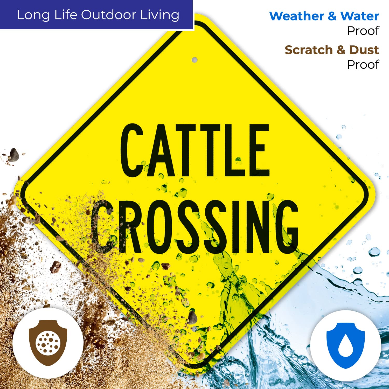 Cattle Crossing Sign, 18x18 Inches, Rust Free .063 Aluminum, Fade Resistant, Made in USA