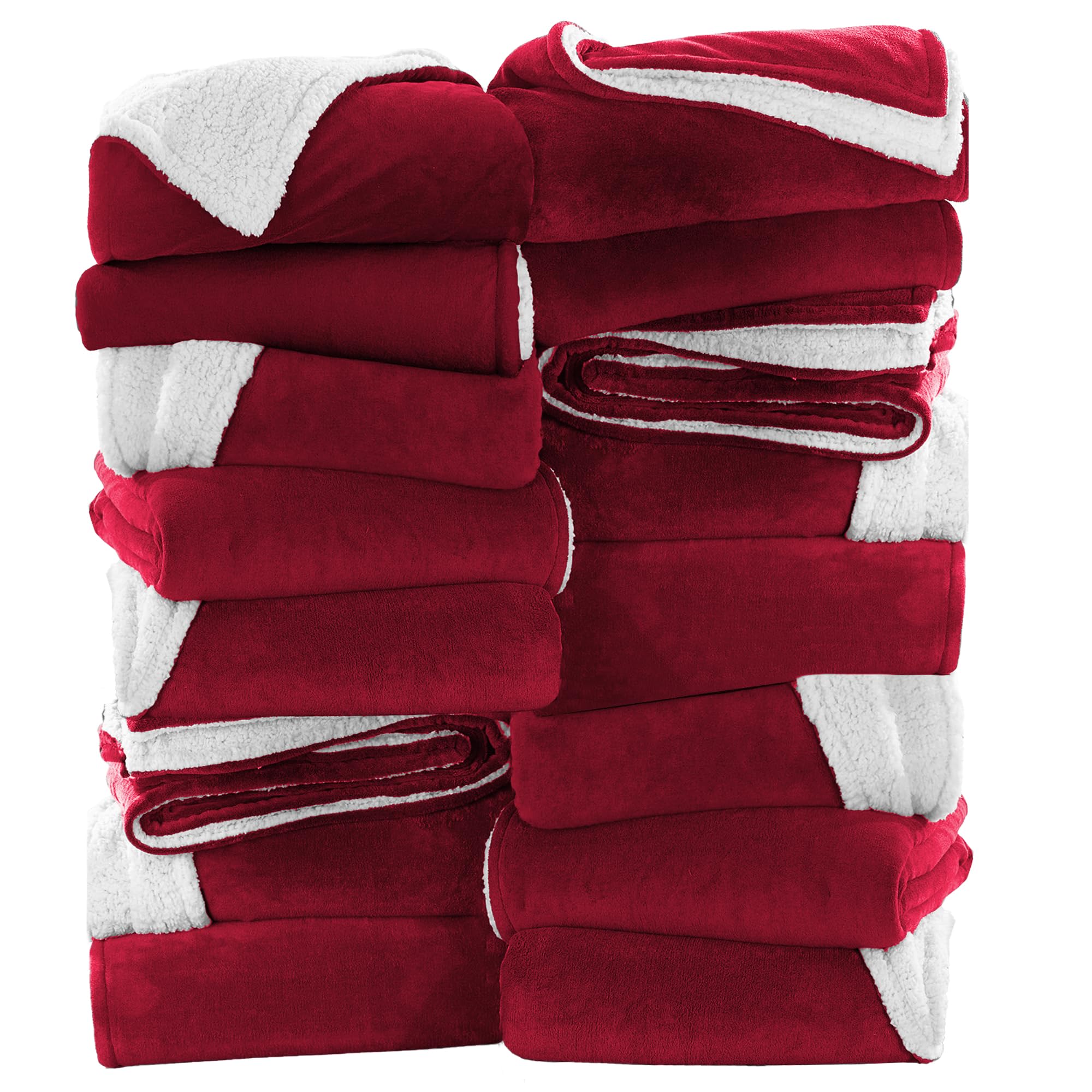 IR Imperial Rooms Burgundy Sherpa Fleece Throw Blanket for Bed - Wholesale Bulk Pack of 16 Sherpa Blankets - Soft Fluffy Throw Blankets for Hotels, Guest Bedroom, 50x60 Inches